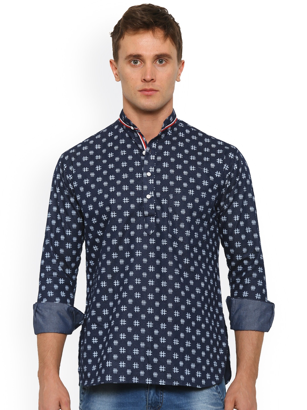 

Shaftesbury London Men Blue Printed Straight Kurta