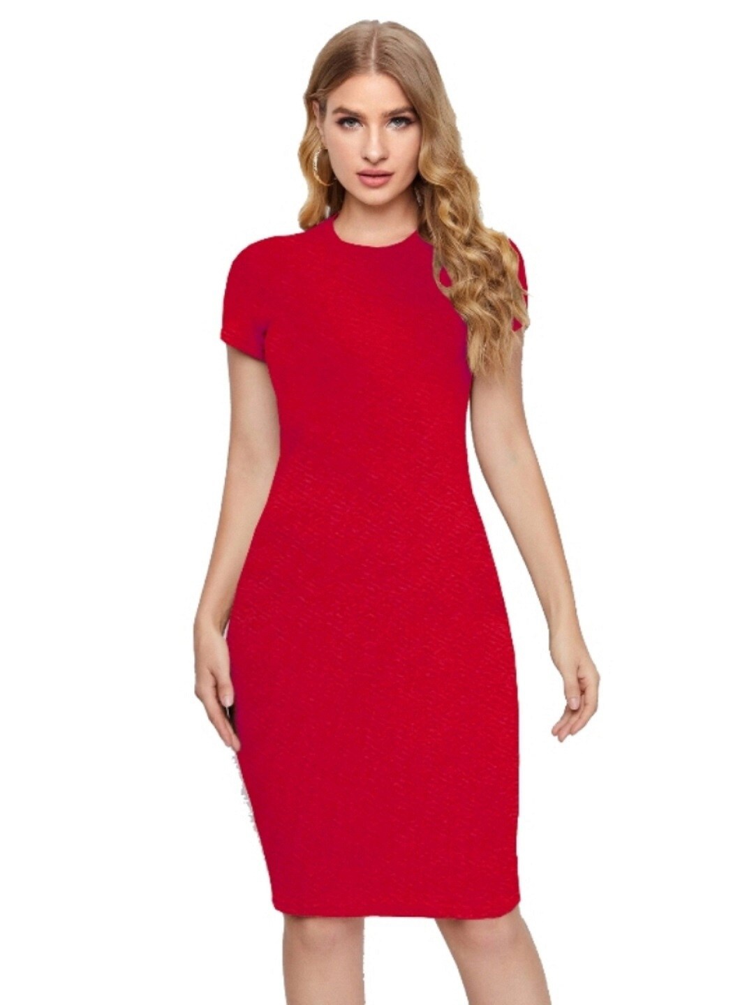 

SWEETPEL Red Crepe Bodycon Dress