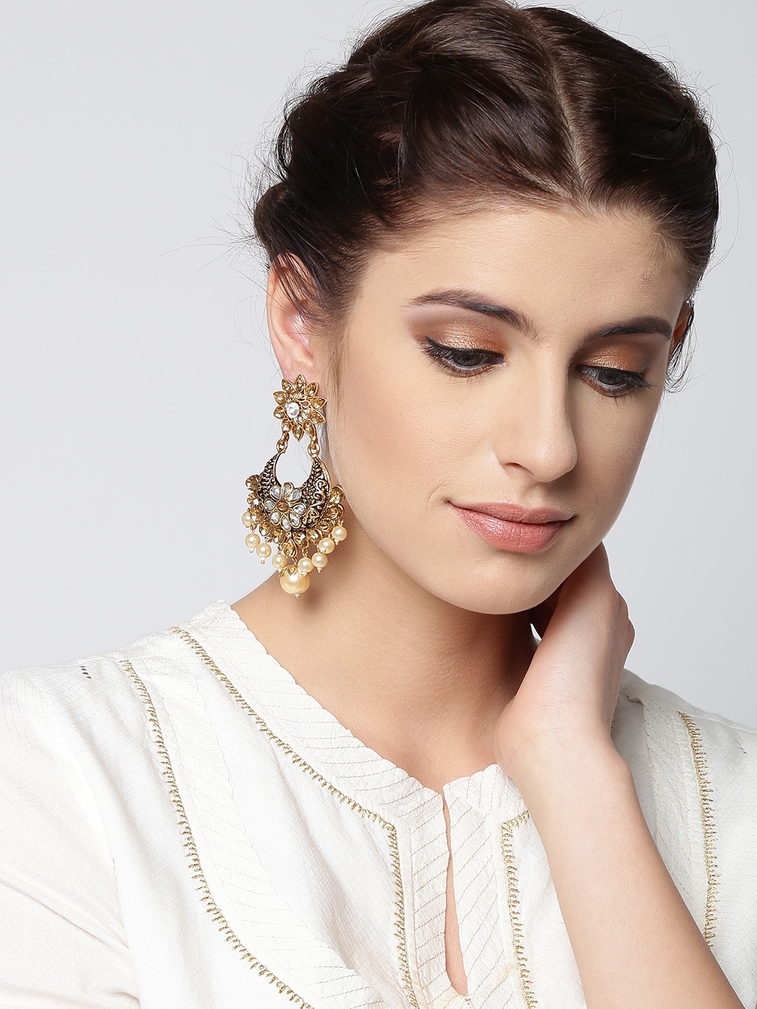 

PANASH Gold-Toned Crescent Shaped Chandbalis Earrings