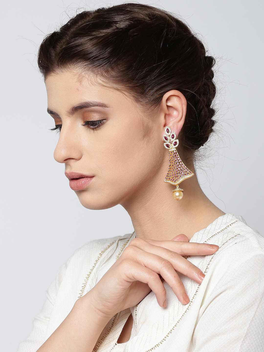 

PANASH Gold-Toned Floral Jhumkas Earrings