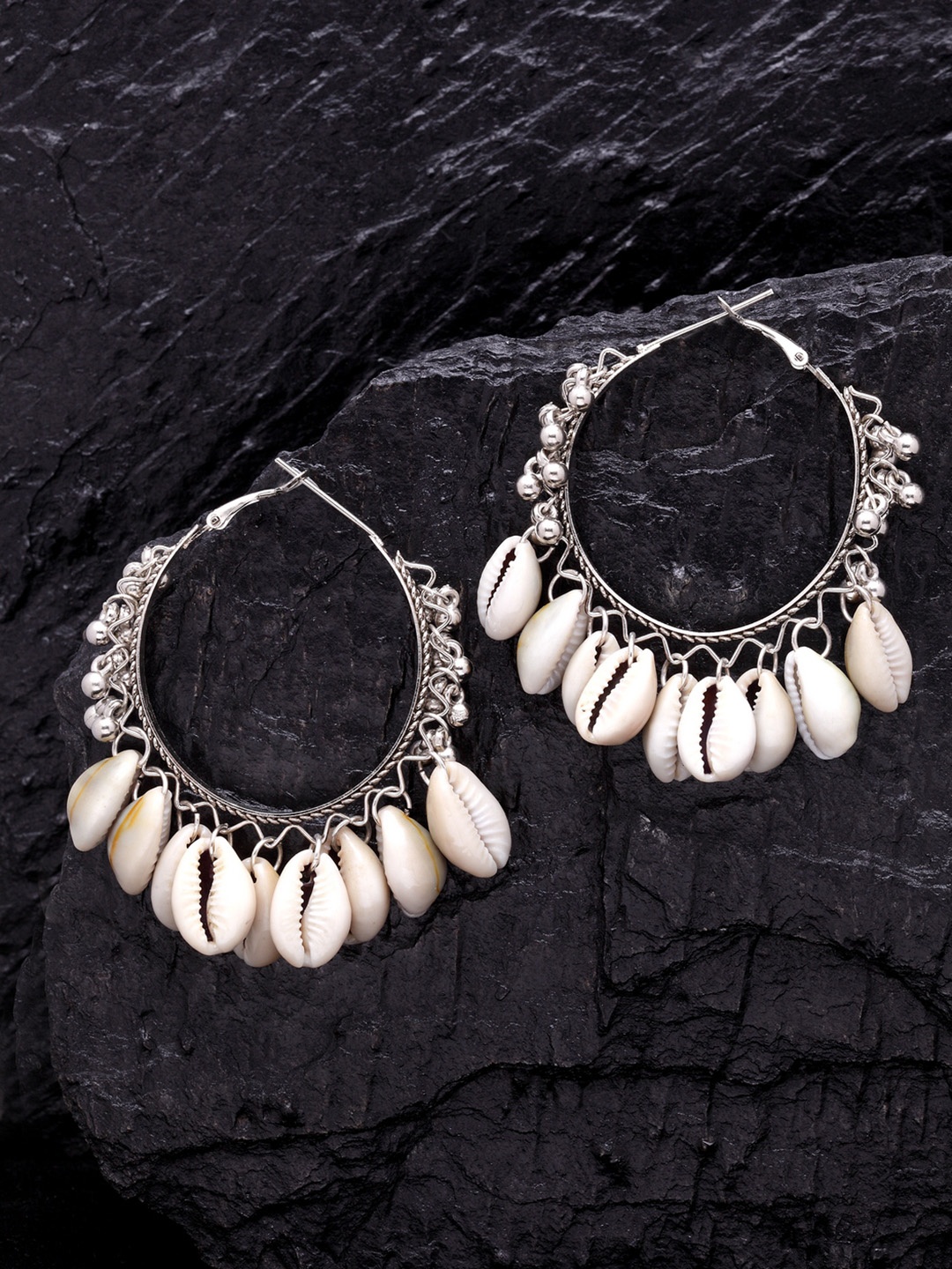 

PANASH Silver-Toned Handcrafted Crescent Shaped Hoop Earrings