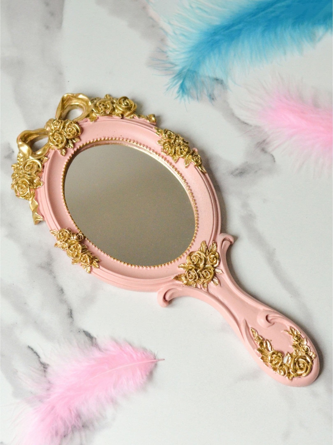 

Nestasia Pink & Gold-Toned Textured Handheld Mirror