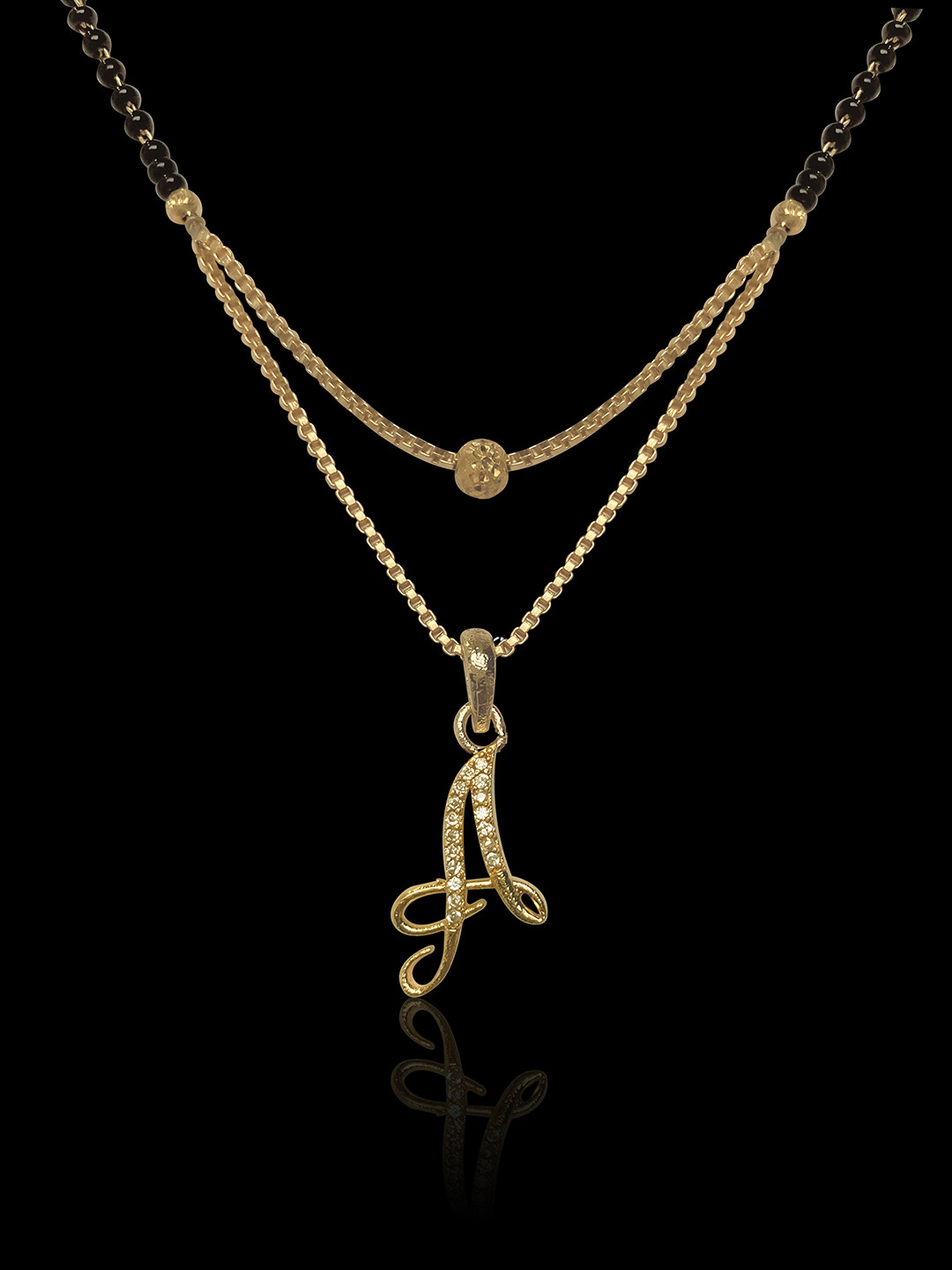 

ANNA CREATIONS Gold-Plated Gold-Toned & Beaded A-Alphabet Mangalsutra