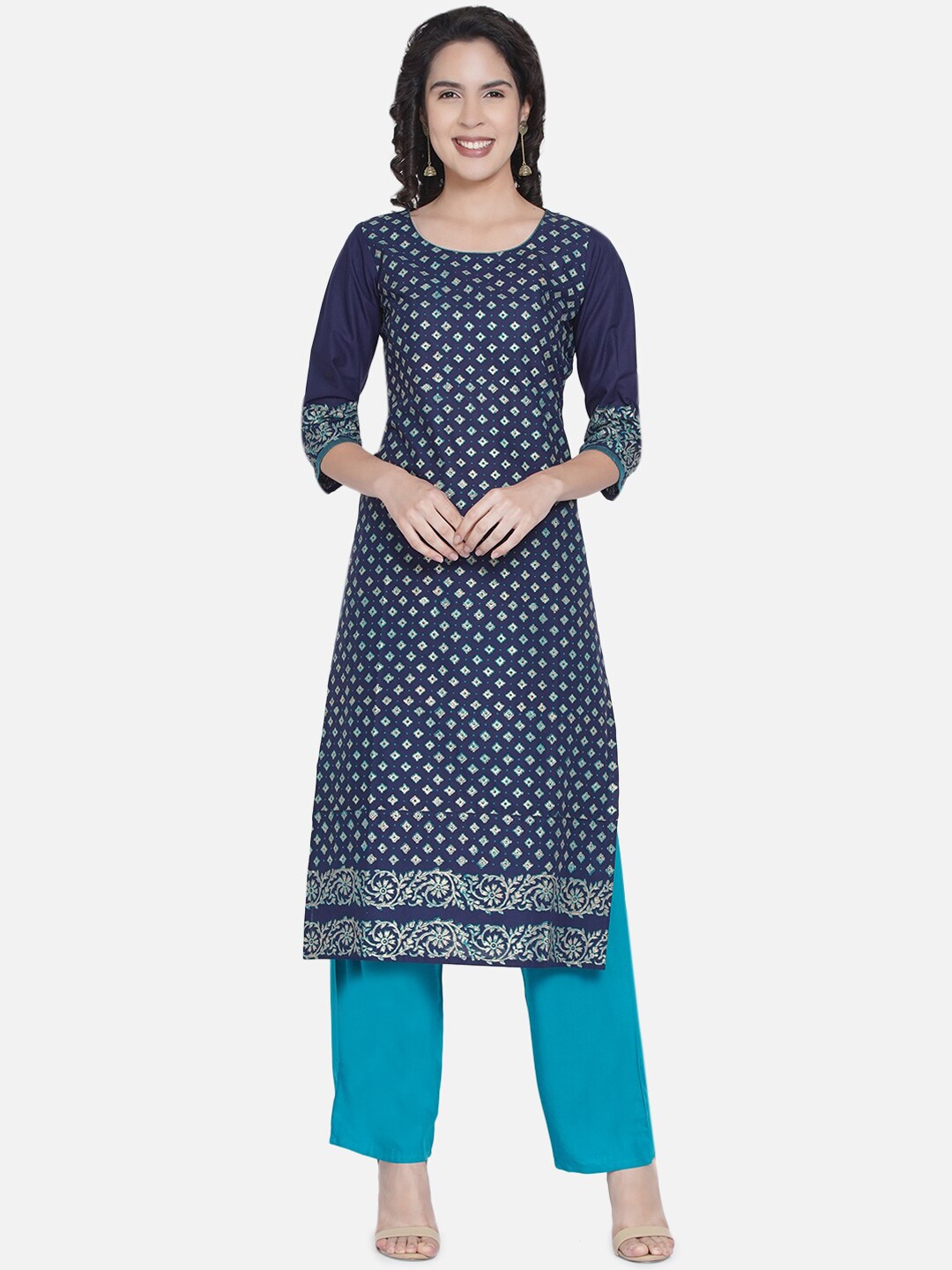 

RIYA Women Blue Ethnic Motifs Printed Thread Work Kurta