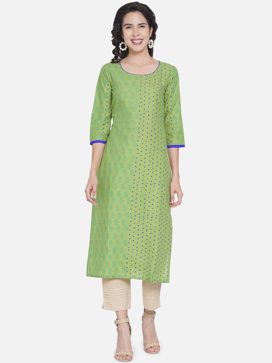 

RIYA Women Green Geometric Printed Kurta