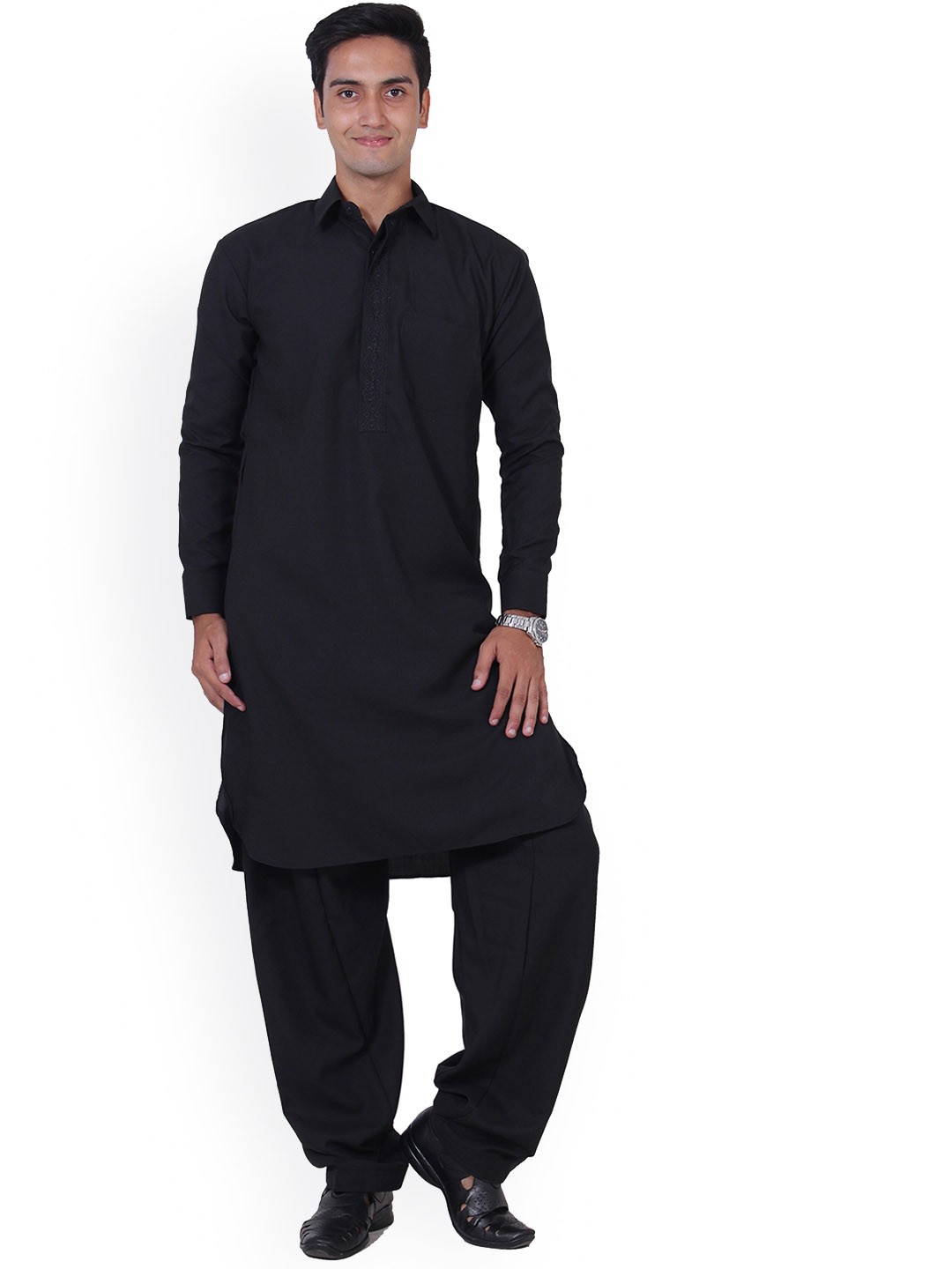 

Benstoke Men Black Angrakha Kurta with Salwar