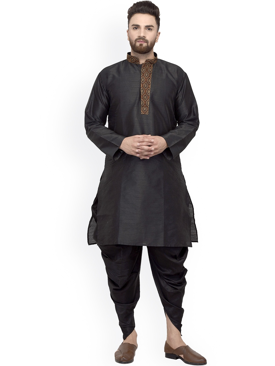 

Benstoke Men Black Dupion Silk Kurta with Dhoti Pants