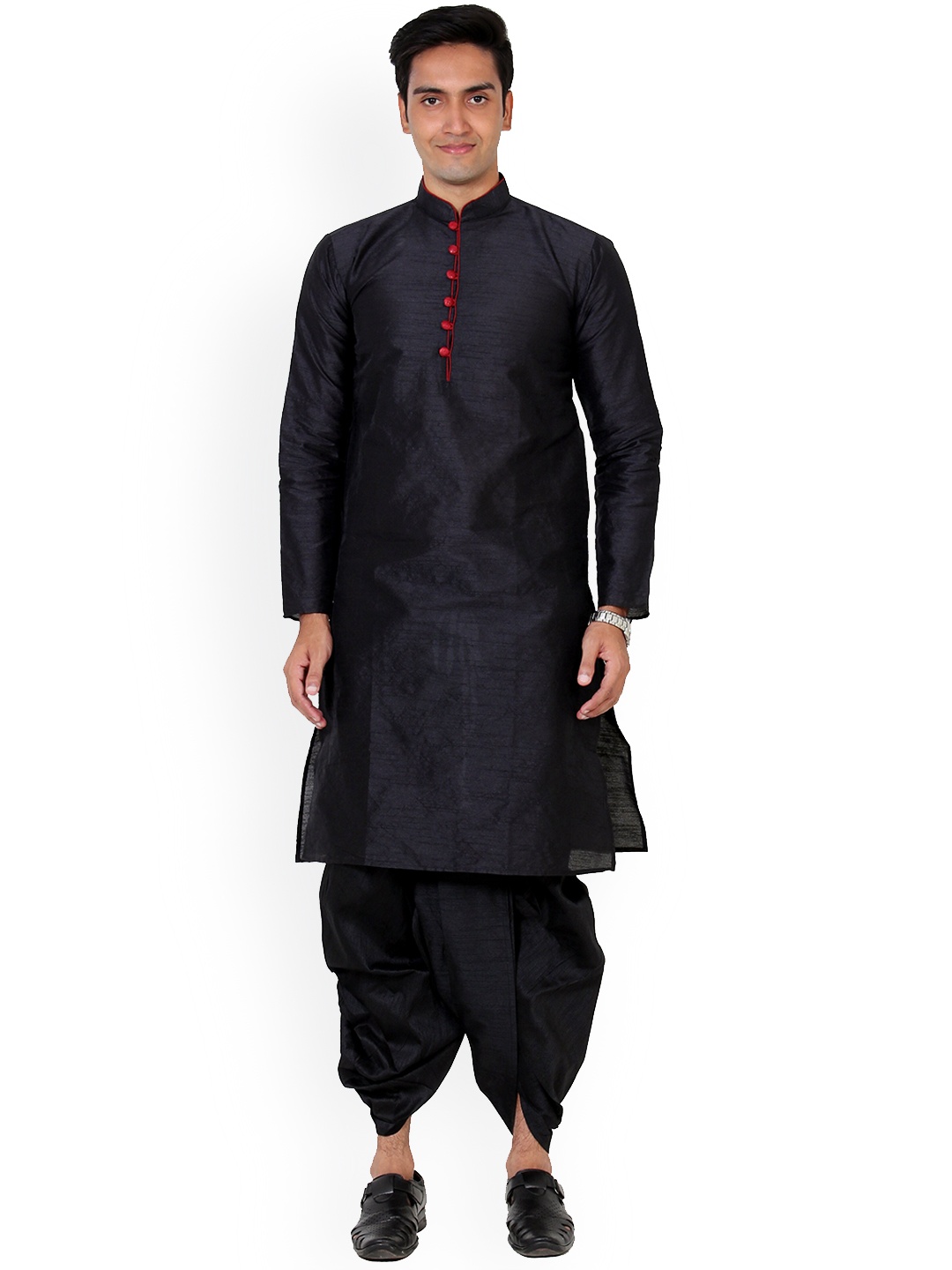 

Benstoke Men Black Dupion Silk Kurta with Dhoti Pants