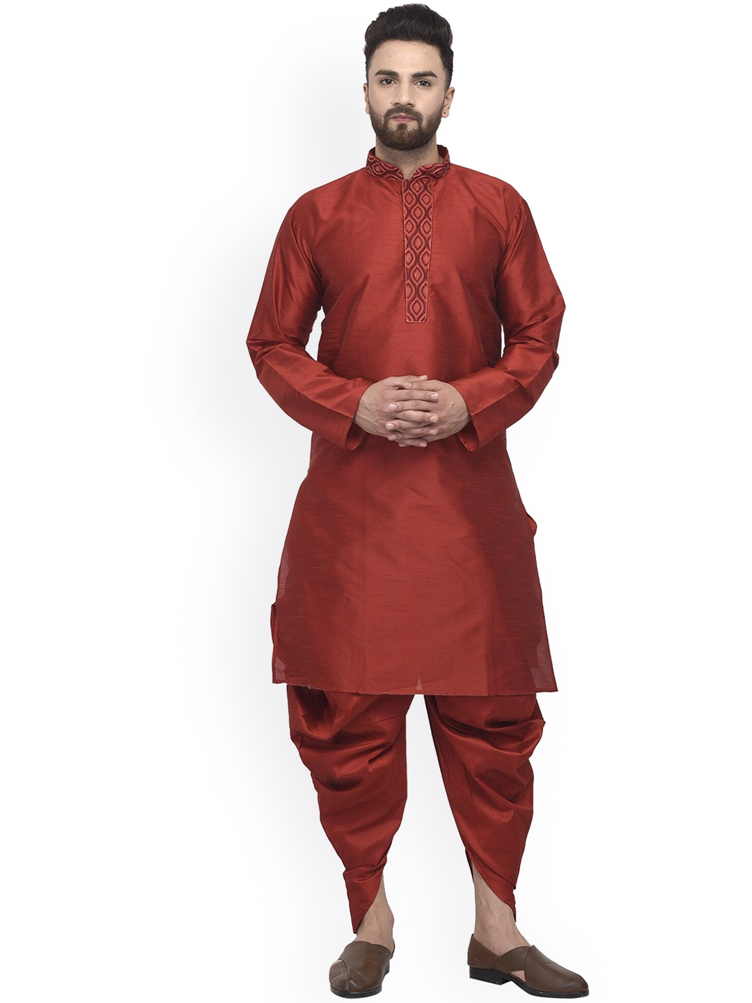 

Benstoke Men Maroon Dupion Silk Kurta with Dhoti Pants