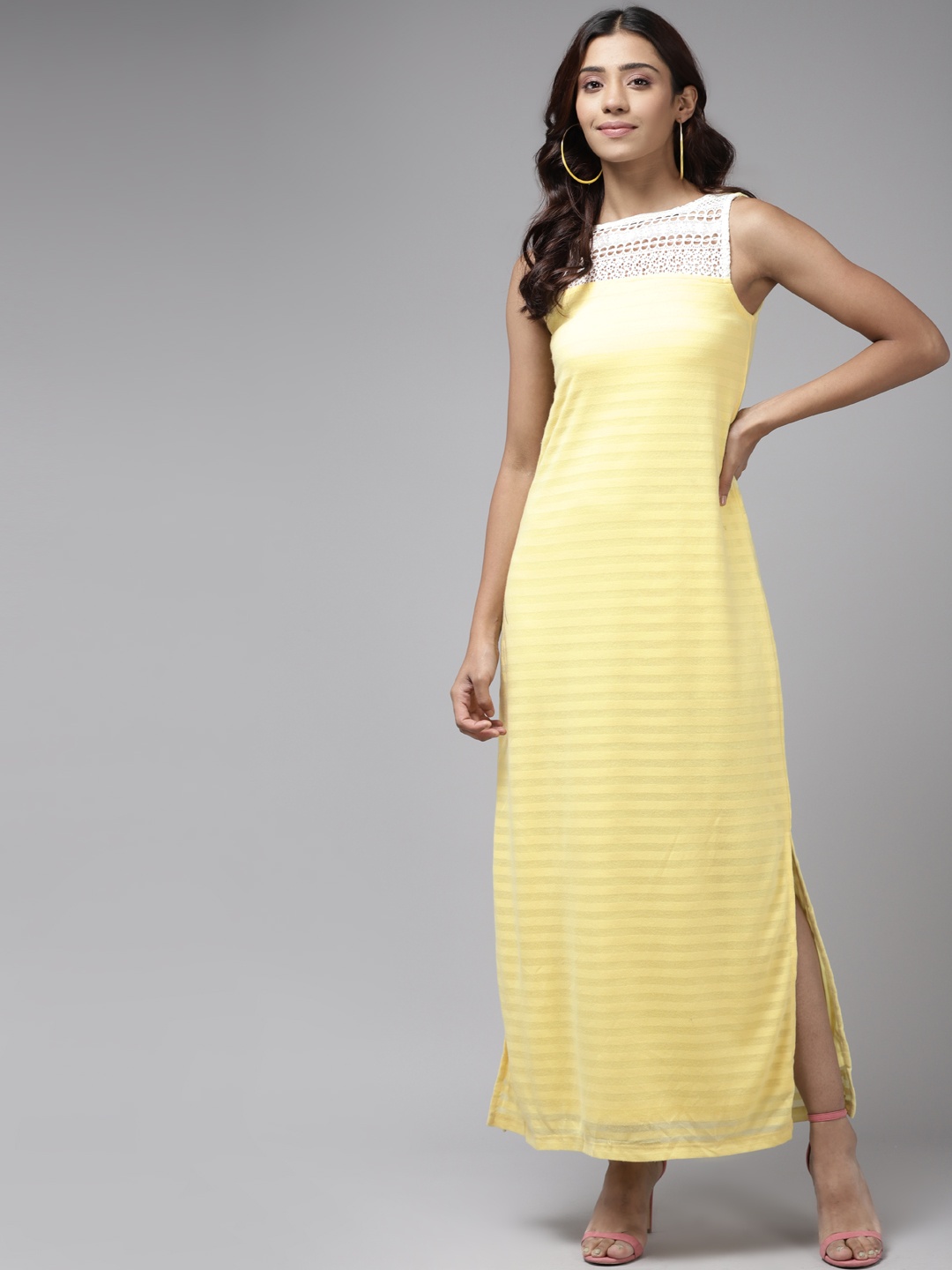 

Aarika Yellow & White Schiffli Embroidered Georgette Maxi Dress