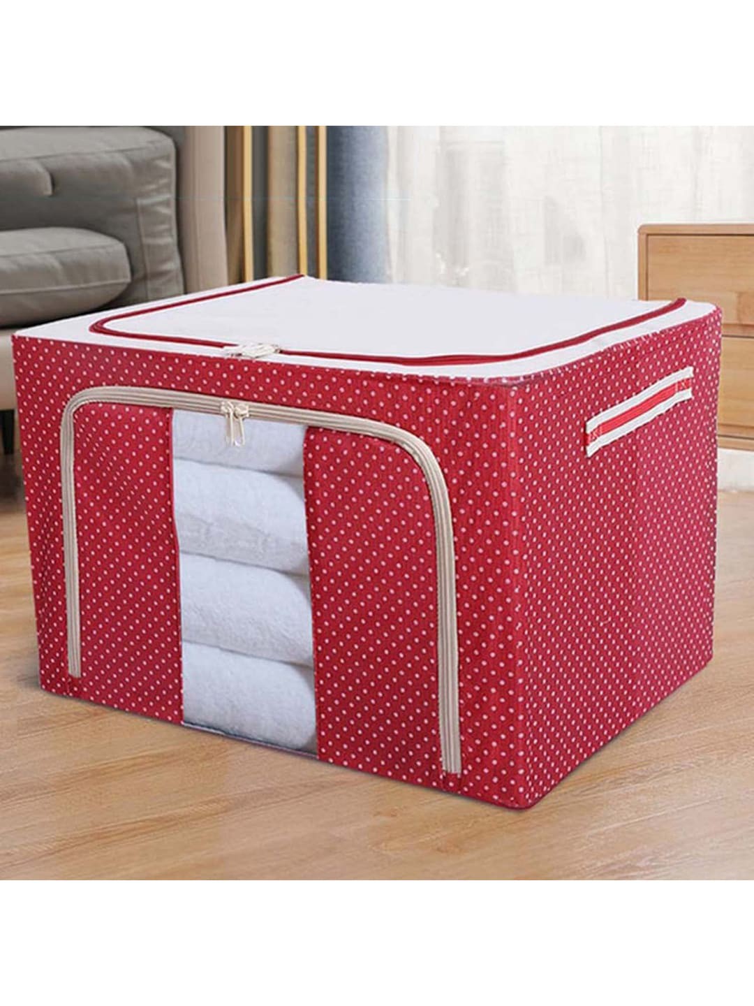 

HOUSE OF QUIRK Red Printed Foldable Large Capacity Cloth Storage Box