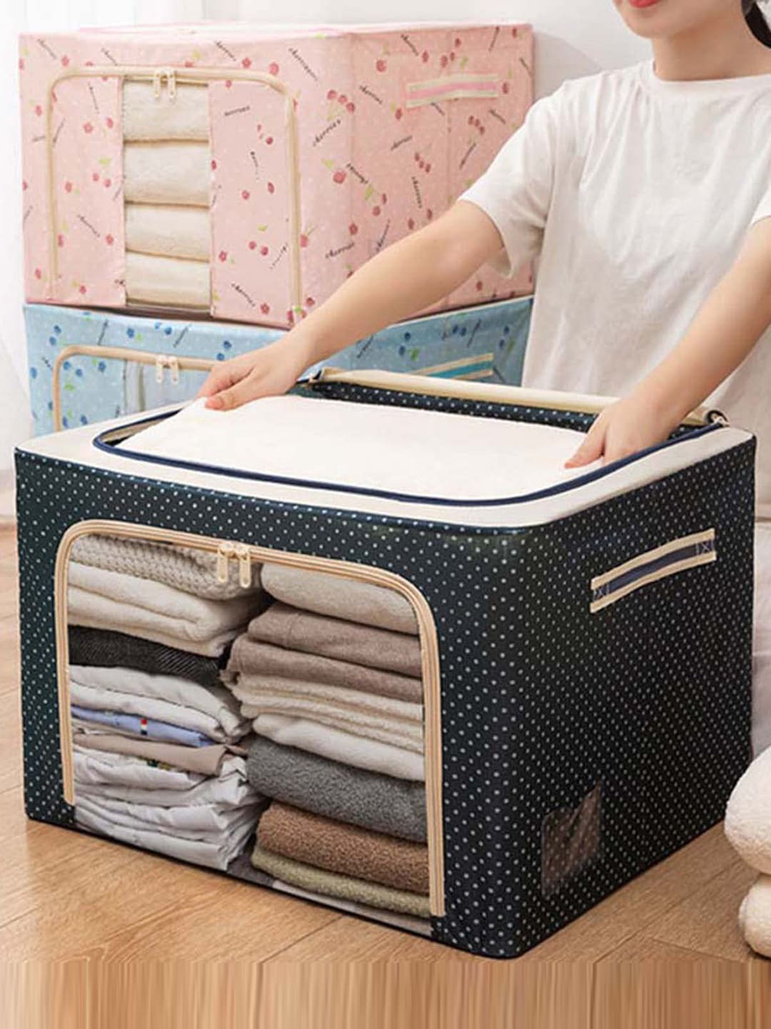 

HOUSE OF QUIRK Navy Blue Printed Foldable Storage Box