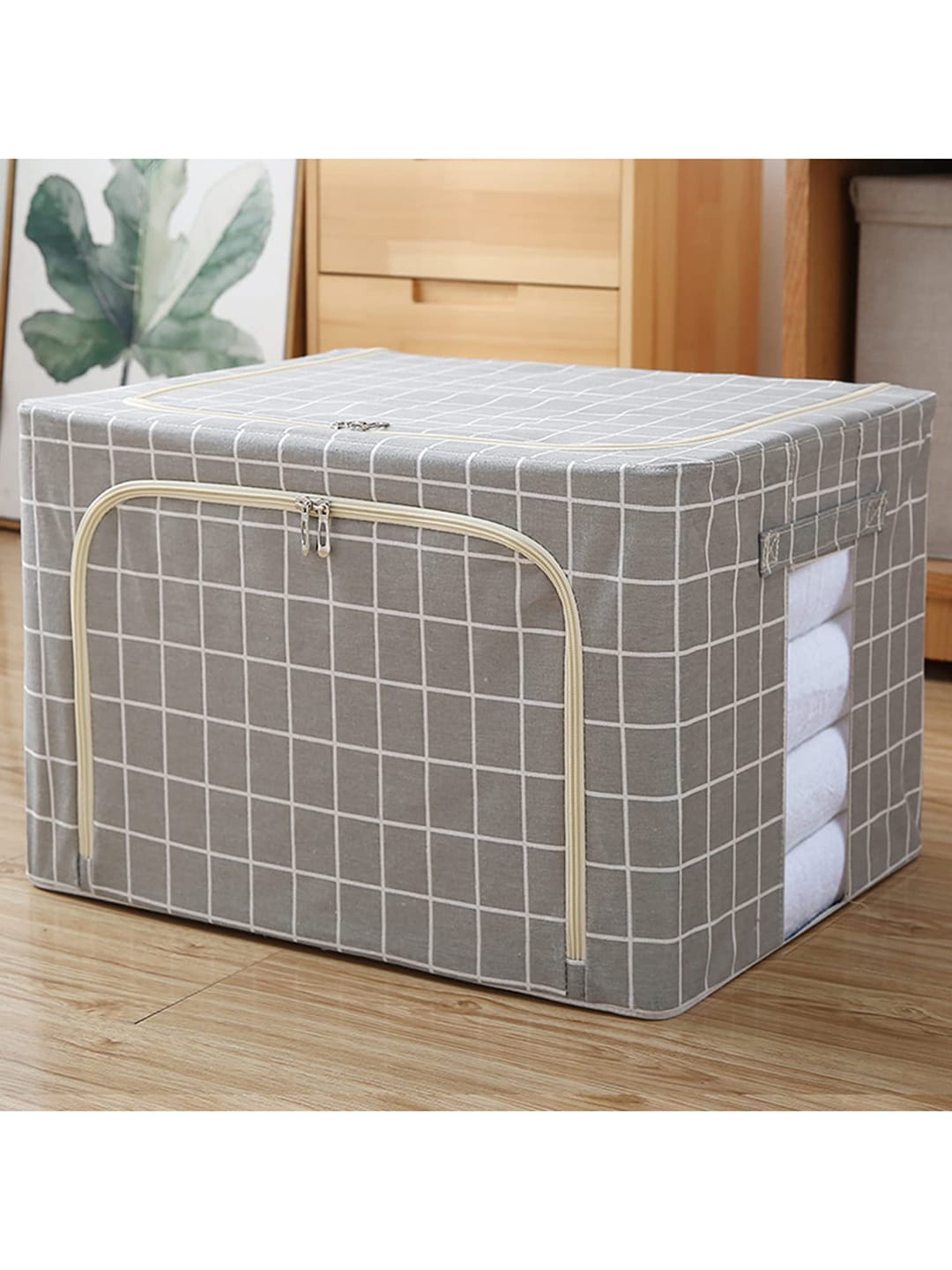 

HOUSE OF QUIRK Grey Checked Foldable Storage Box