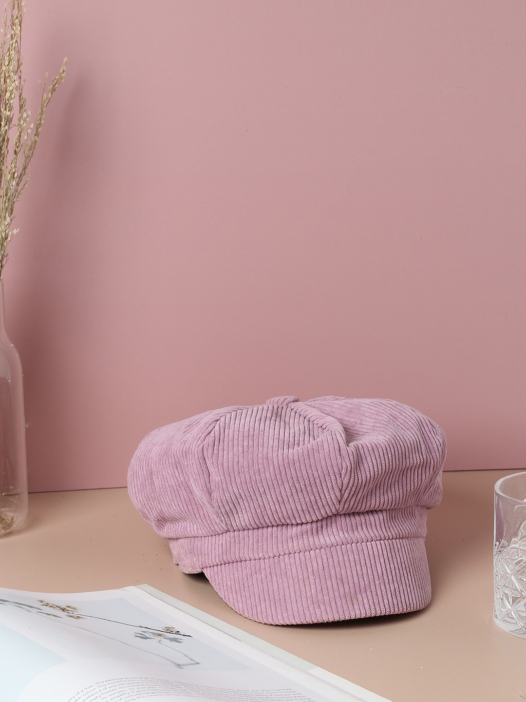 

HAUTE SAUCE by Campus Sutra Women Pink Corduroy Newsboy Visor Cap