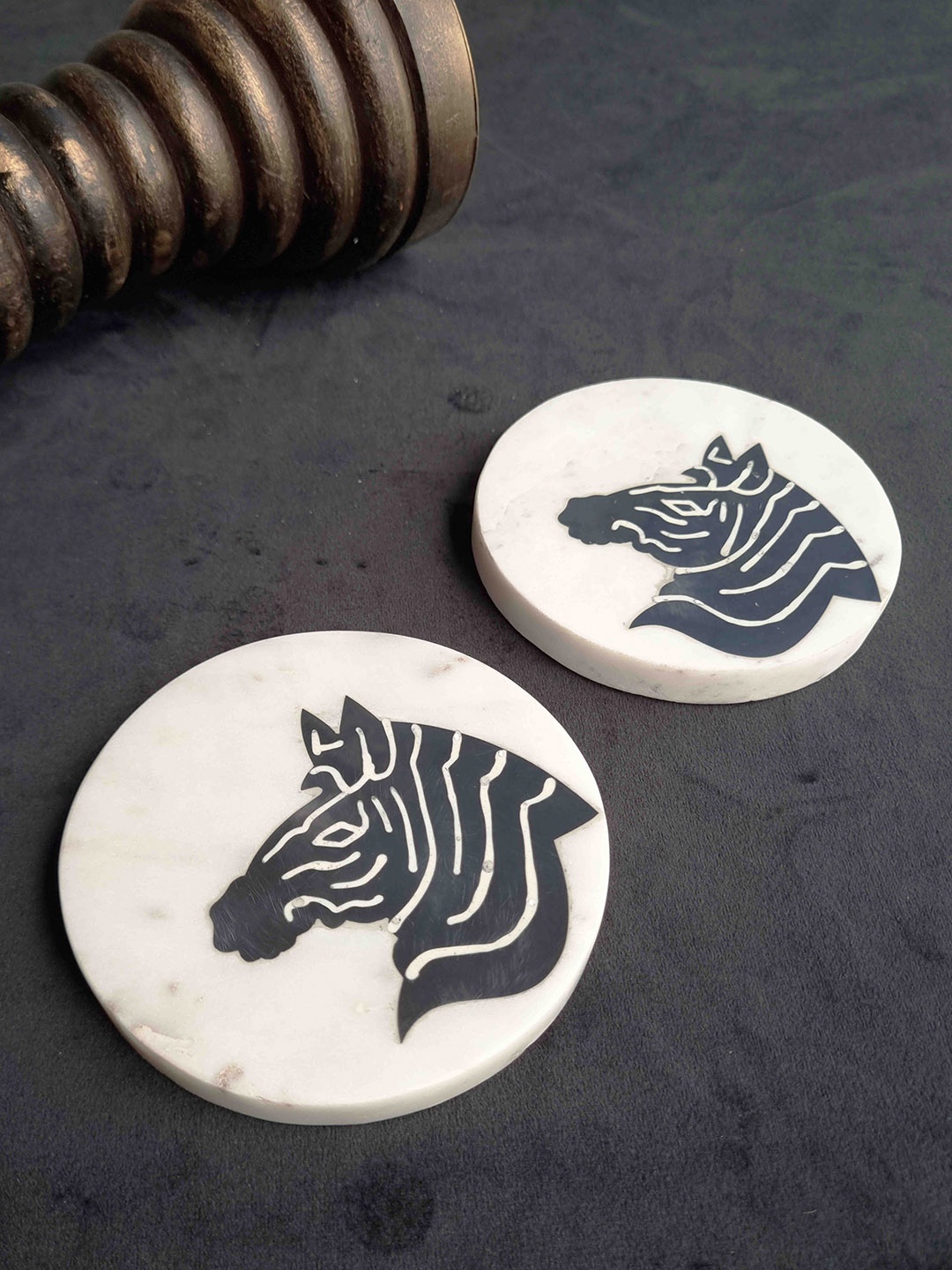 

Folkstorys Set Of 2 White & Black Zig Zag Printed Coasters