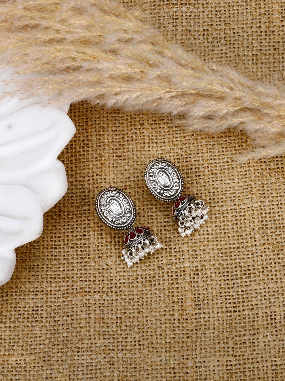 

SANGEETA BOOCHRA women's Silver-Toned Floral Studs Earrings