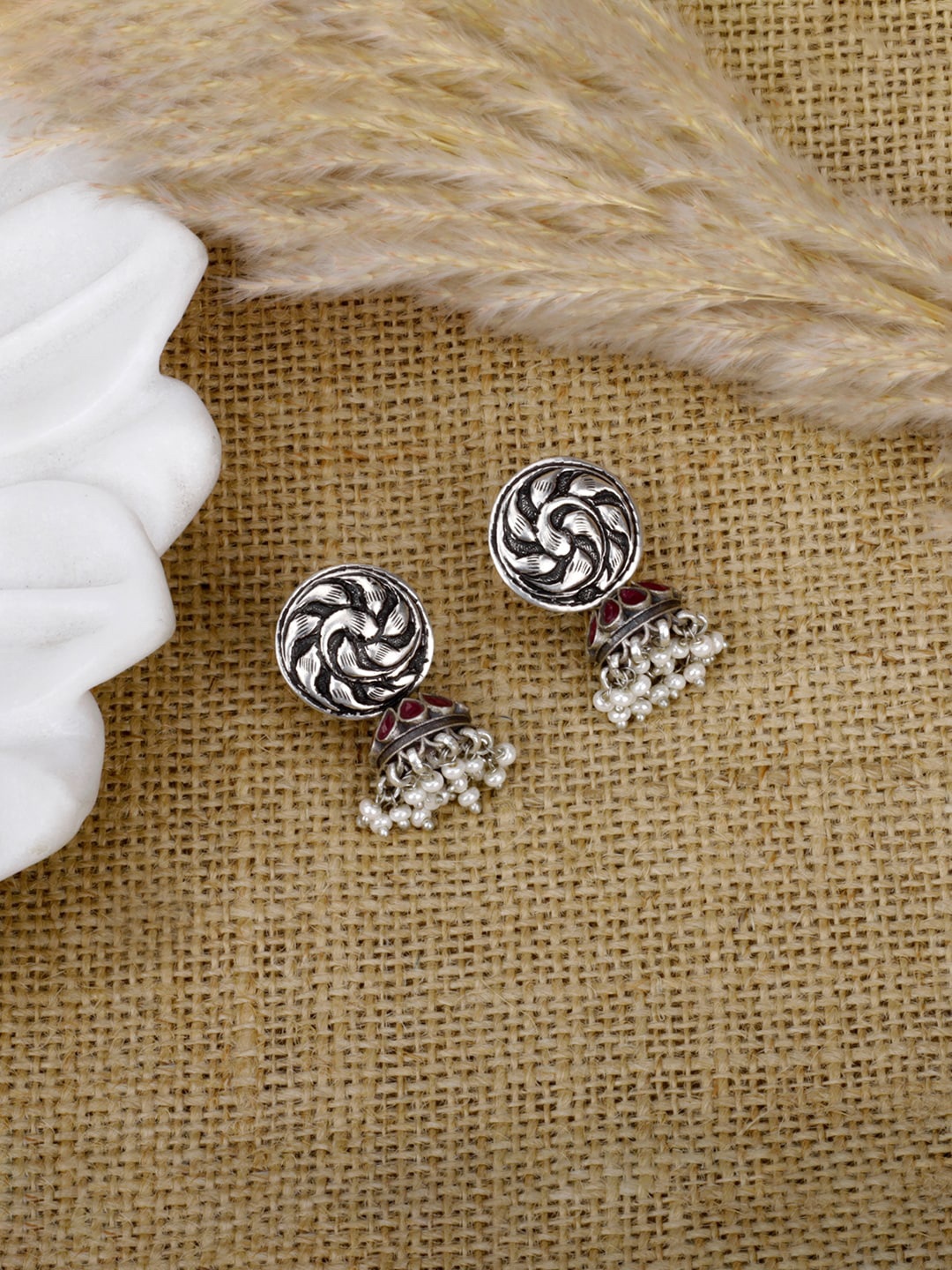 

SANGEETA BOOCHRA women's Silver-Toned Circular Jhumkas Earrings