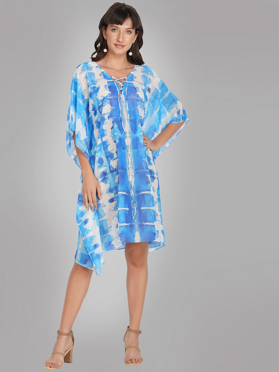 

Rajoria Instyle Multicoloured Tie and Dye Dyed Georgette Ethnic Kaftan Dress, Multi