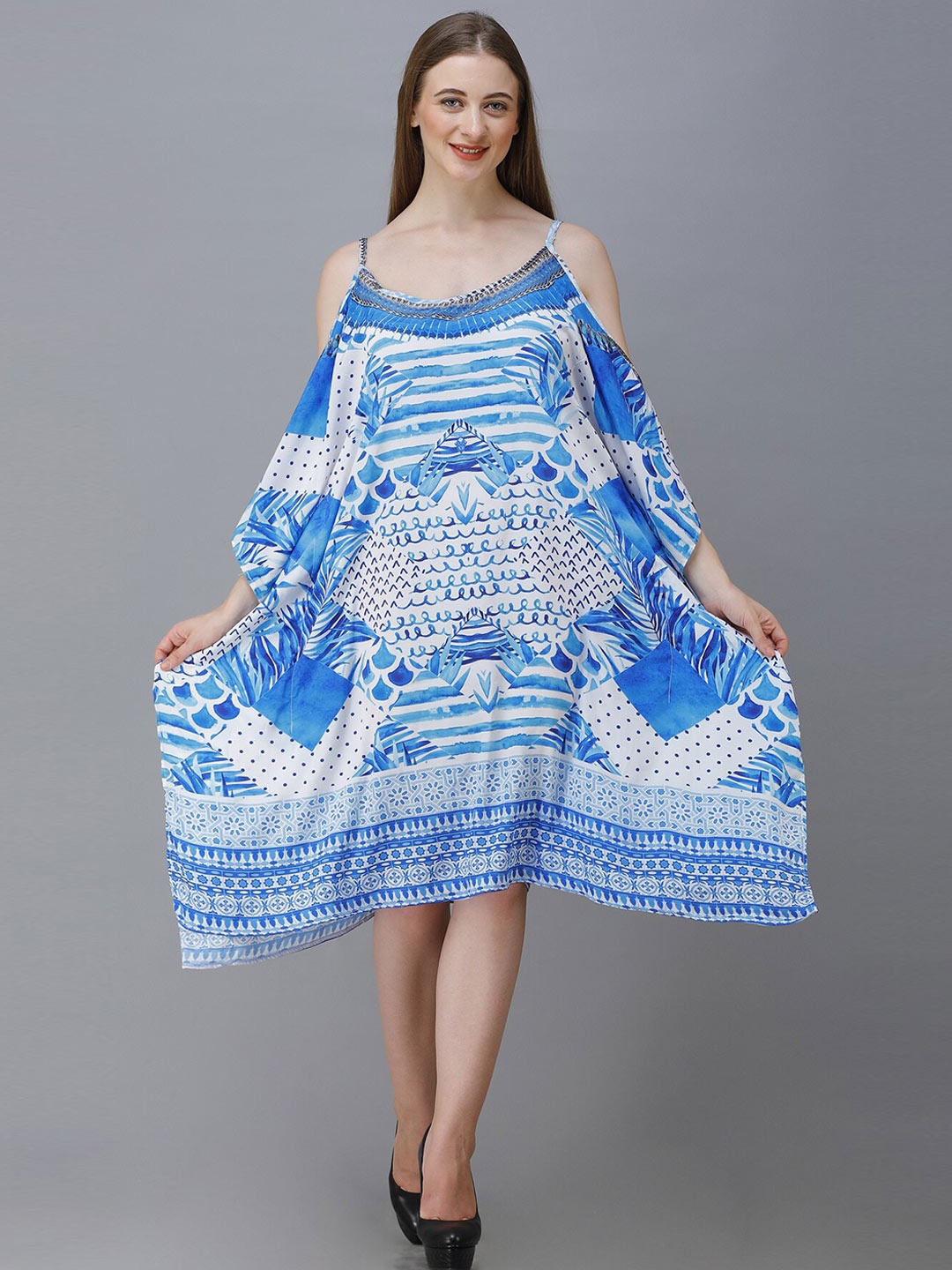 

Rajoria Instyle Multicoloured Ethnic Motifs Georgette Ethnic A-Line Midi Dress, Multi