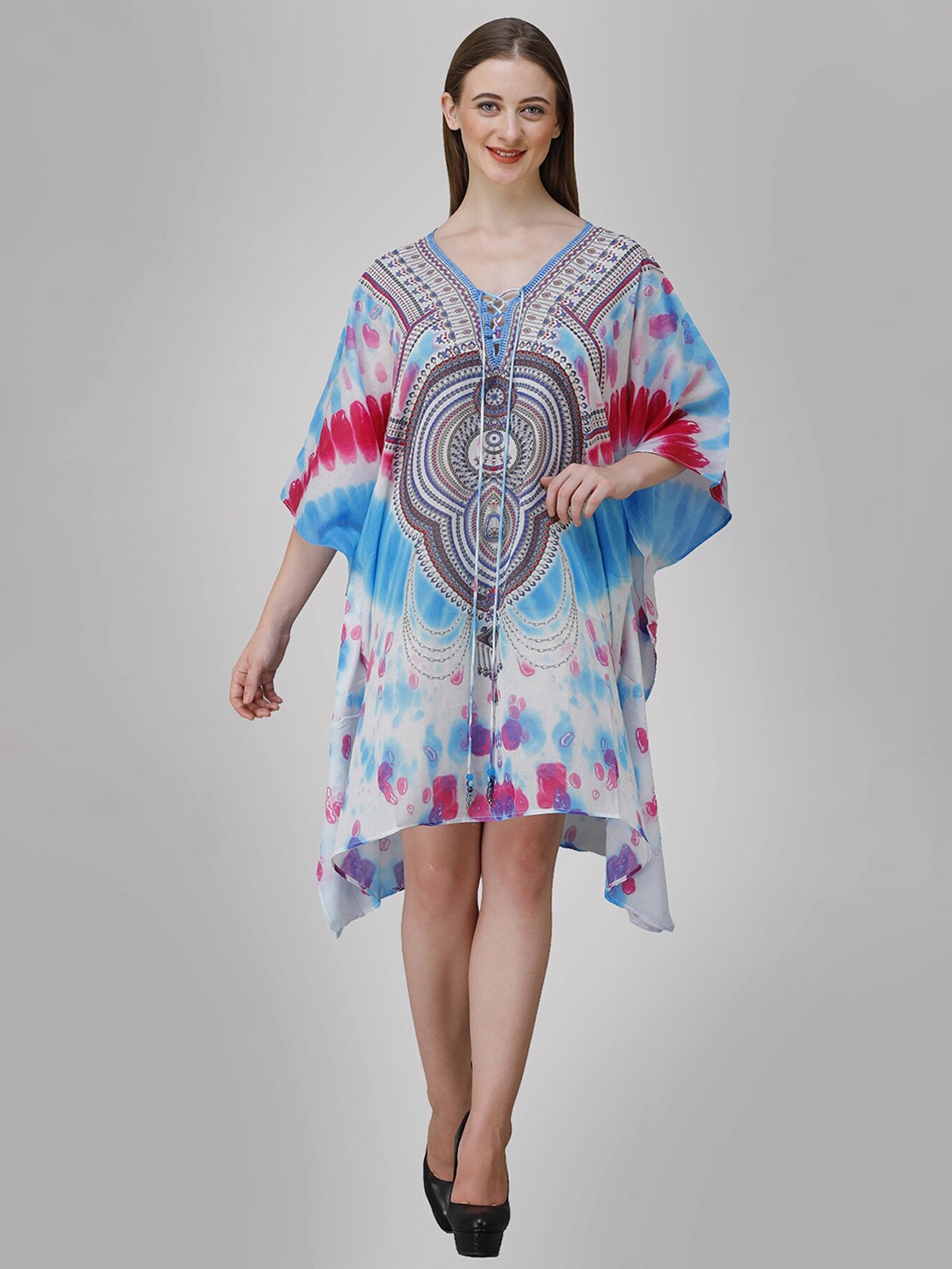 

Rajoria Instyle Blue & White Georgette Ethnic Kaftan Dress