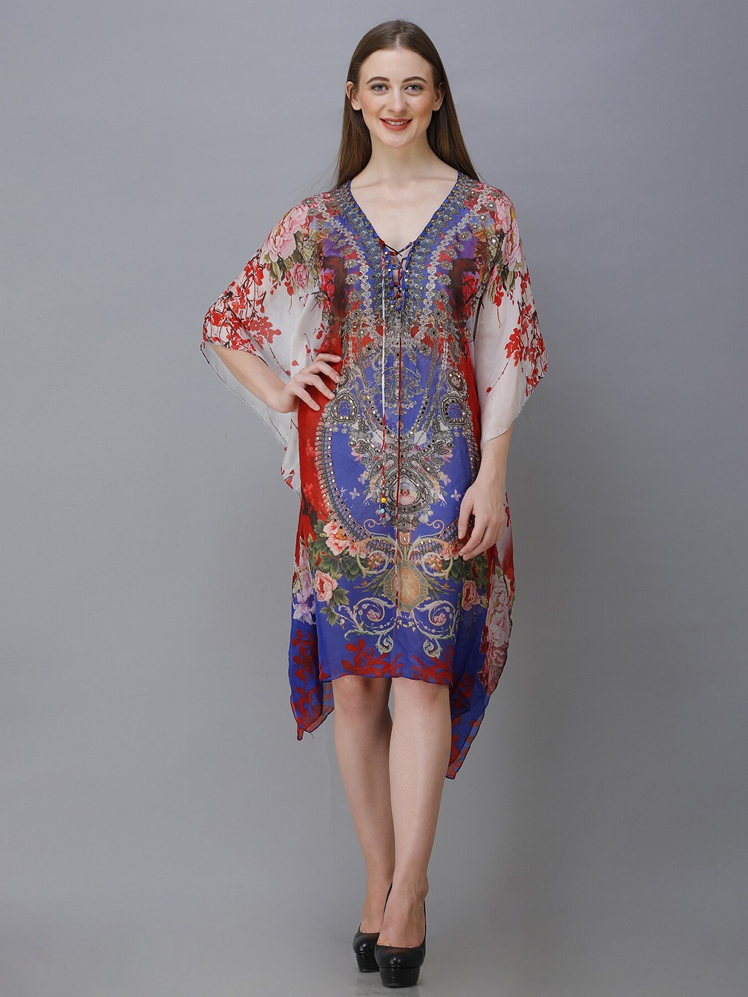 

Rajoria Instyle Blue & Red Georgette Kaftan Midi Dress