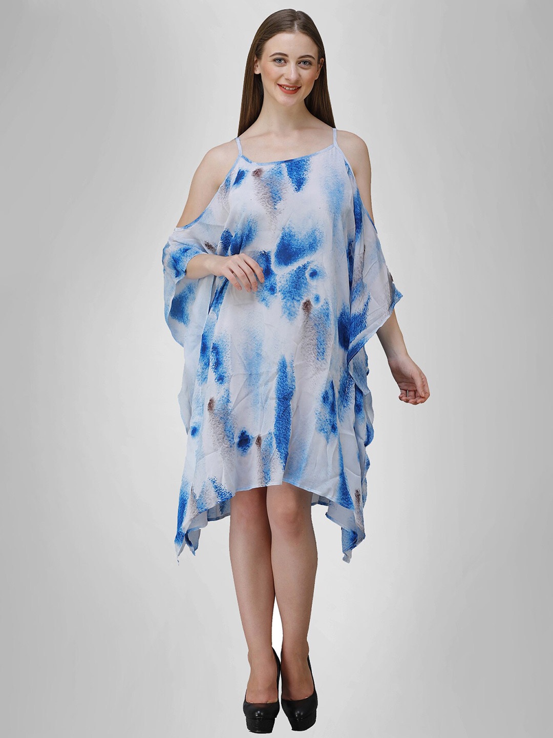 

Rajoria Instyle Blue & White Tie and Dye Dyed Georgette Kaftan Dress
