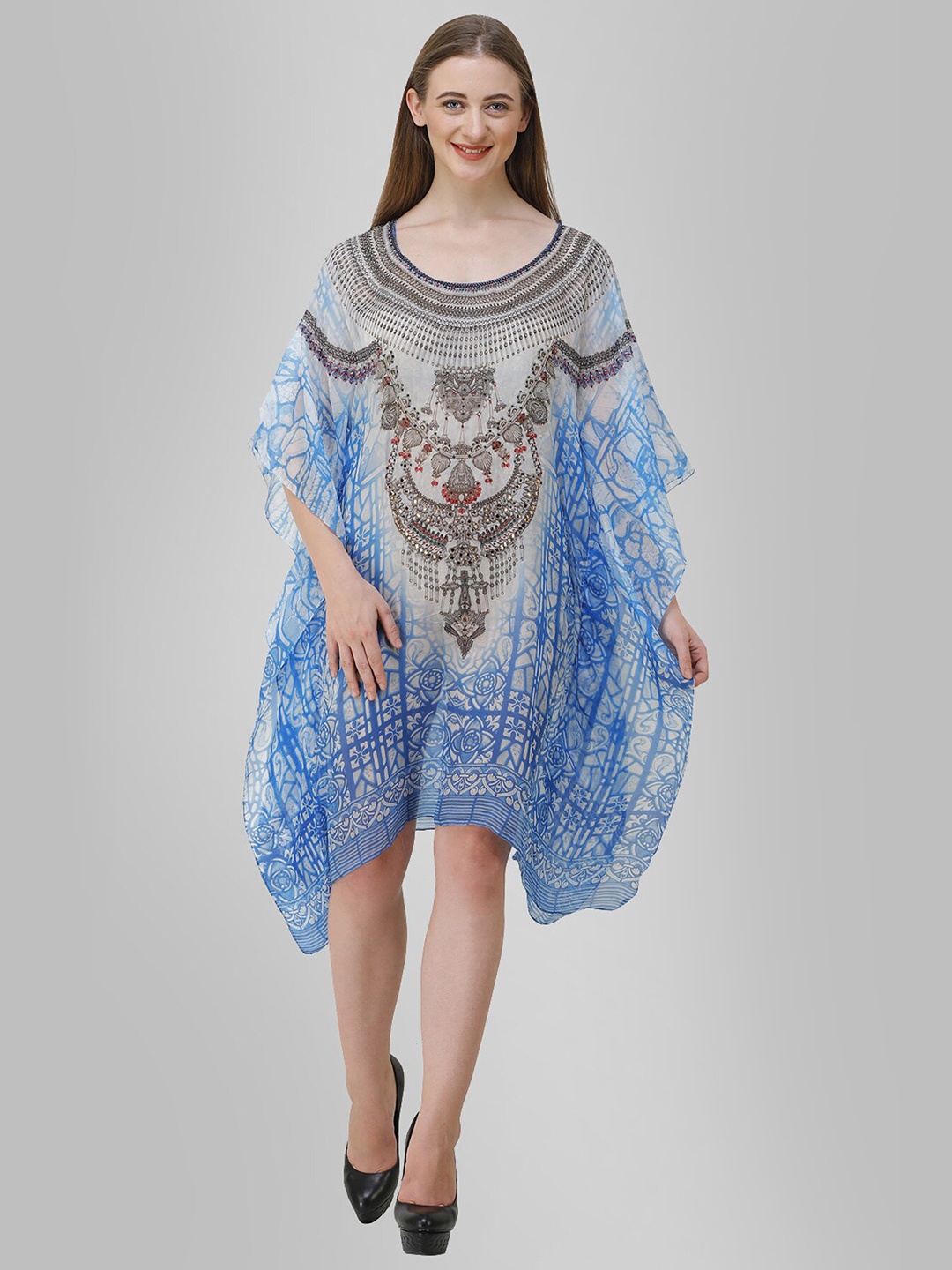 

Rajoria Instyle Multicoloured Georgette Kaftan Dress, Multi