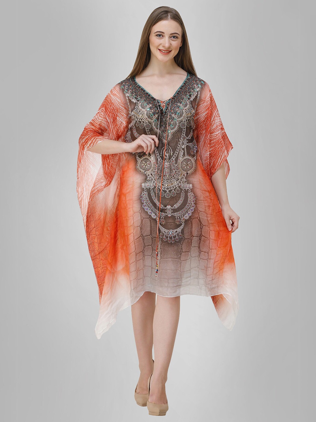

Rajoria Instyle Black & Orange Georgette Kaftan Dress