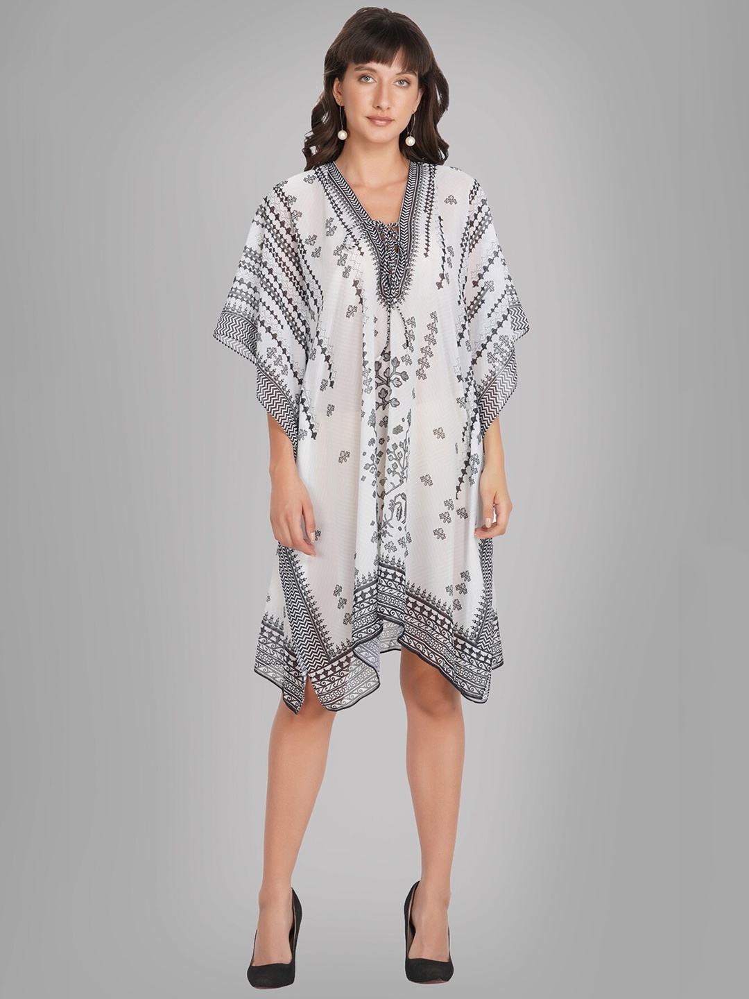 

Rajoria Instyle White & Black Georgette Kaftan Dress