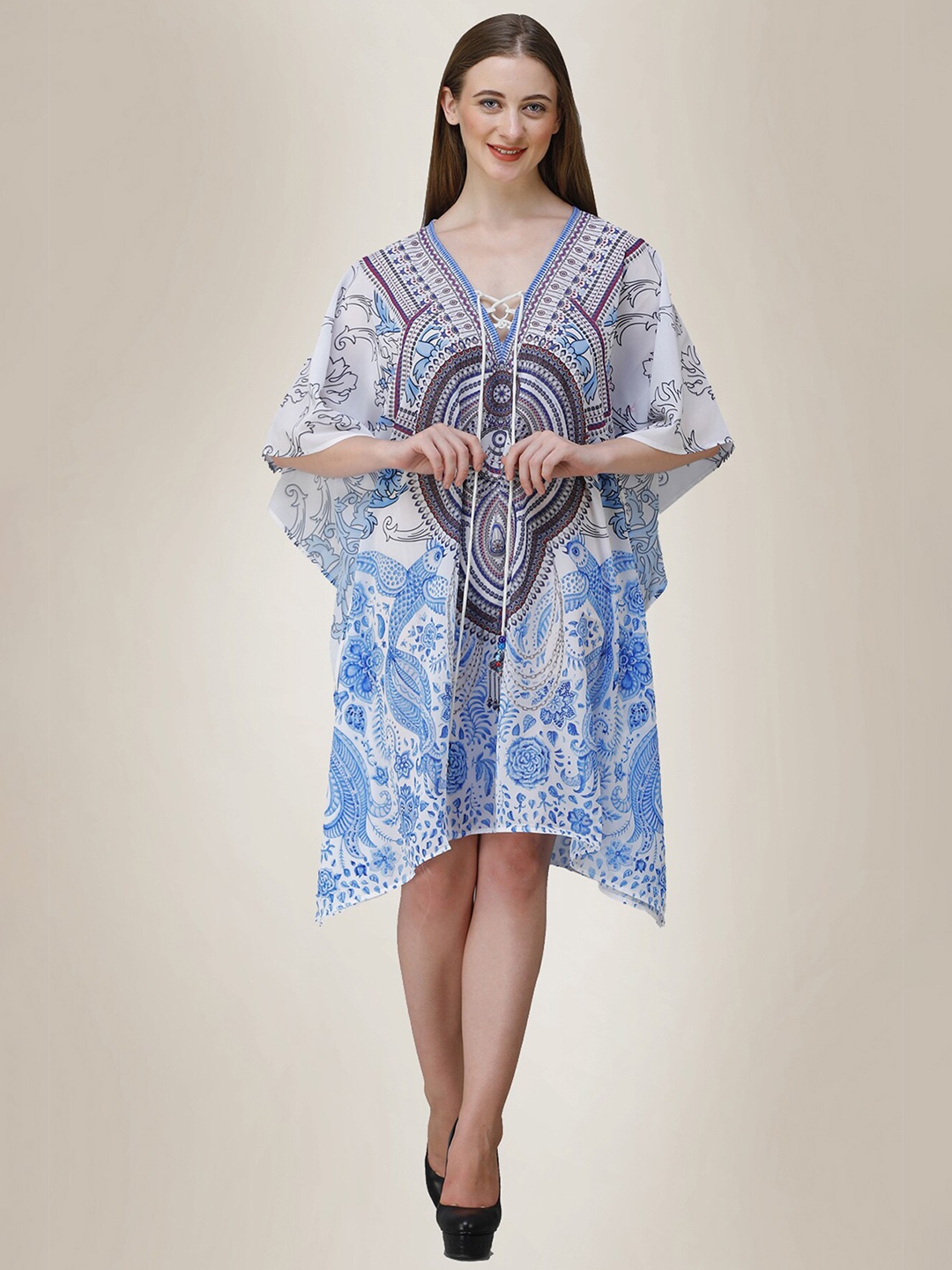 

Rajoria Instyle Blue & White Georgette Ethnic Kaftan Dress