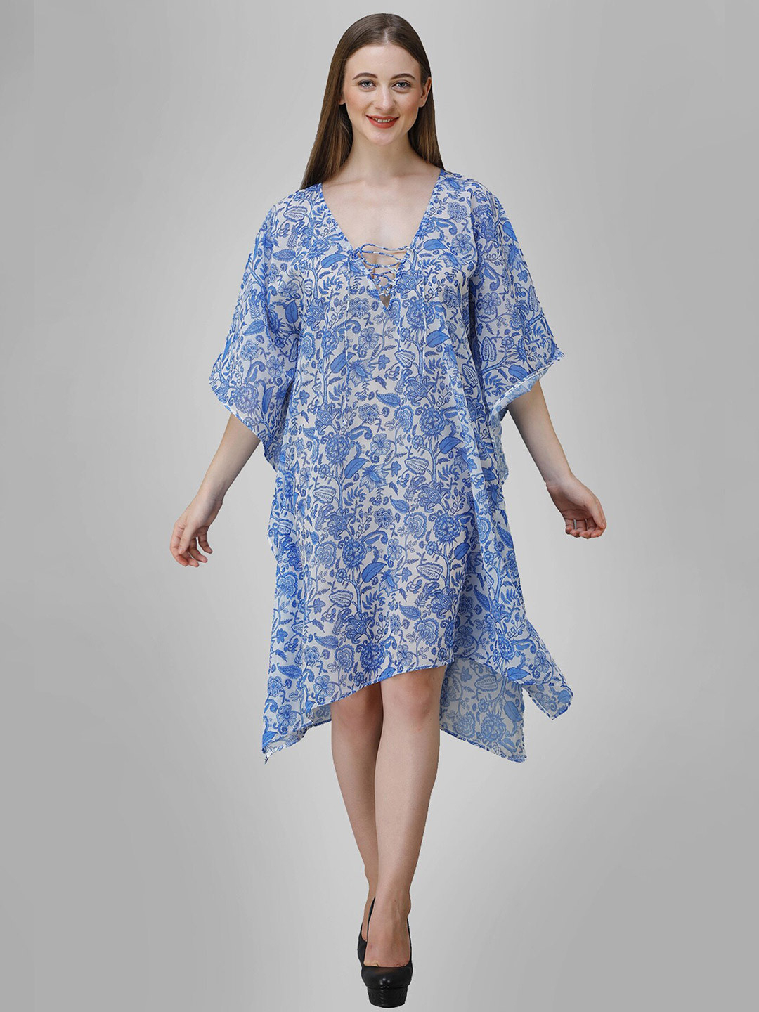 

Rajoria Instyle Women Blue Floral Georgette Ethnic Kaftan Dress