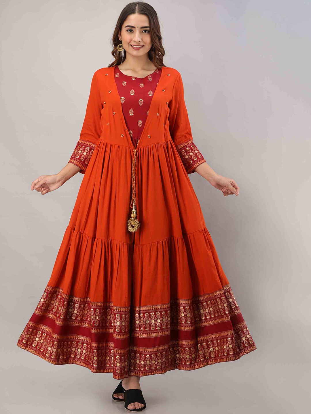 

KALINI Women Orange Floral Printed Anarkali Kurta