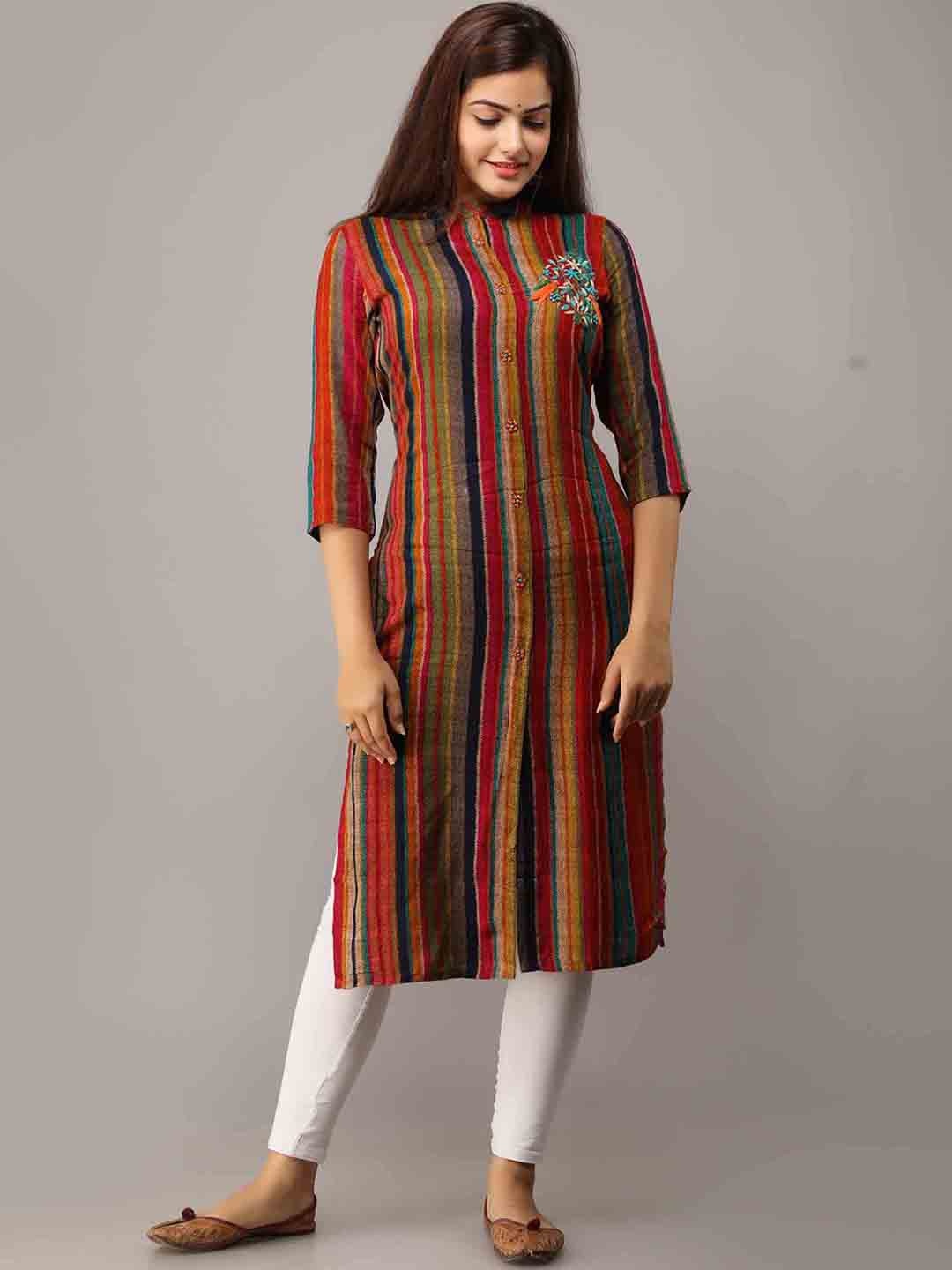 

KALINI Women Red & Orange Striped Kurta