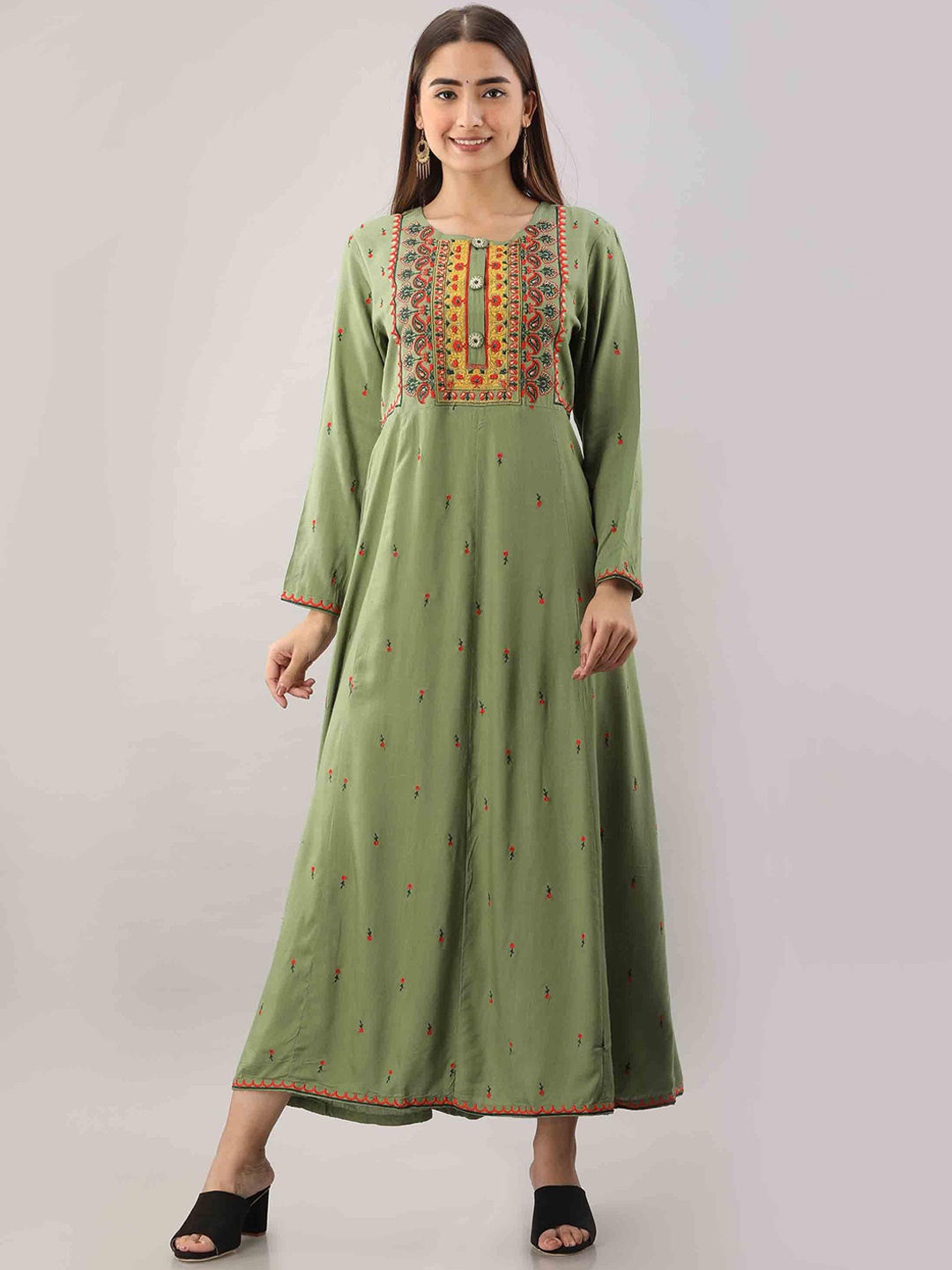 

KALINI Women Green Floral Embroidered A-Line Kurta