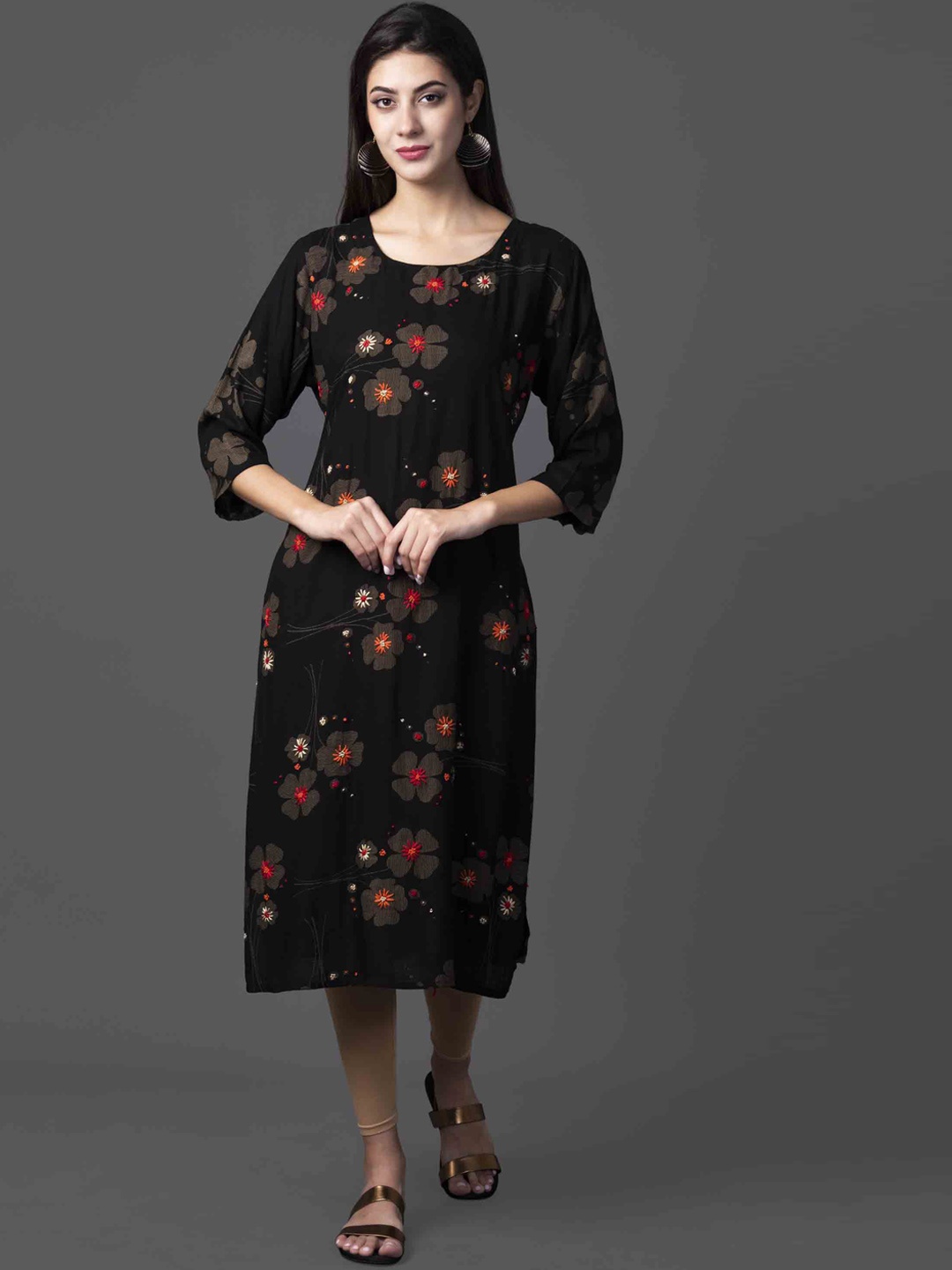 

KALINI Women Black Floral Embroidered Thread Work Floral Kurta