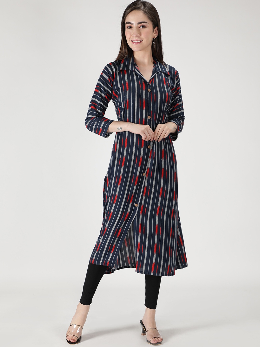 

Fabclub Women Navy Blue Striped Kurta