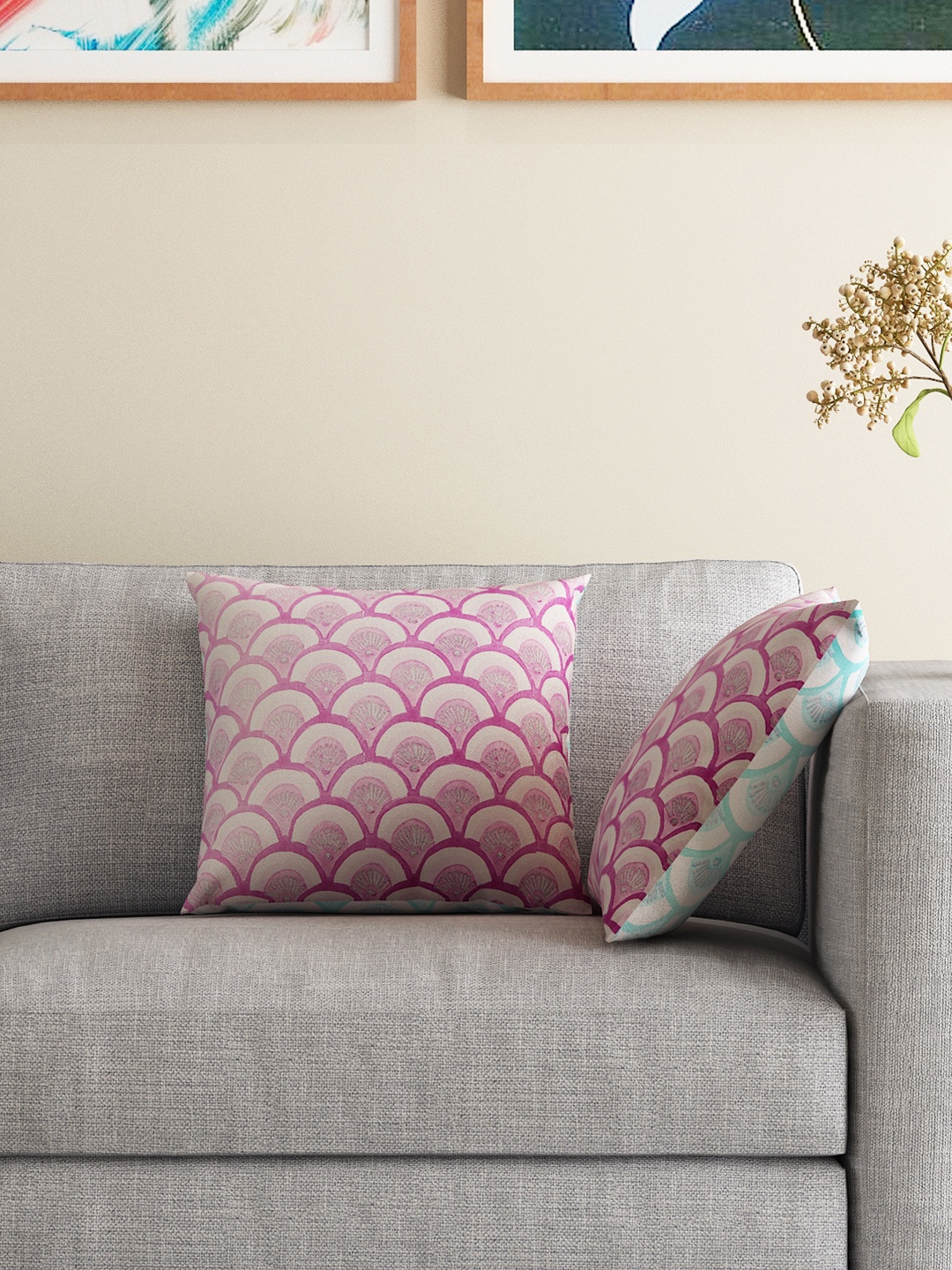 

HOUZZCODE Purple & Green Set of 2 Printed 16'' x 16'' Square Cushion Covers
