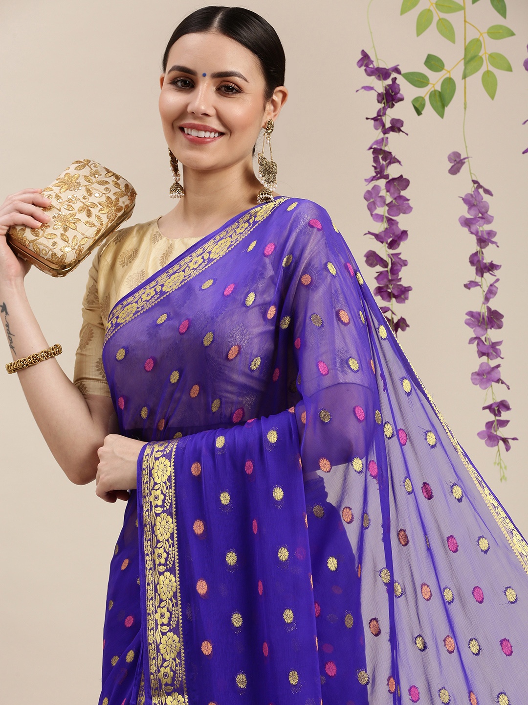 

Rani Saahiba Blue Zari Woven Chiffon Saree