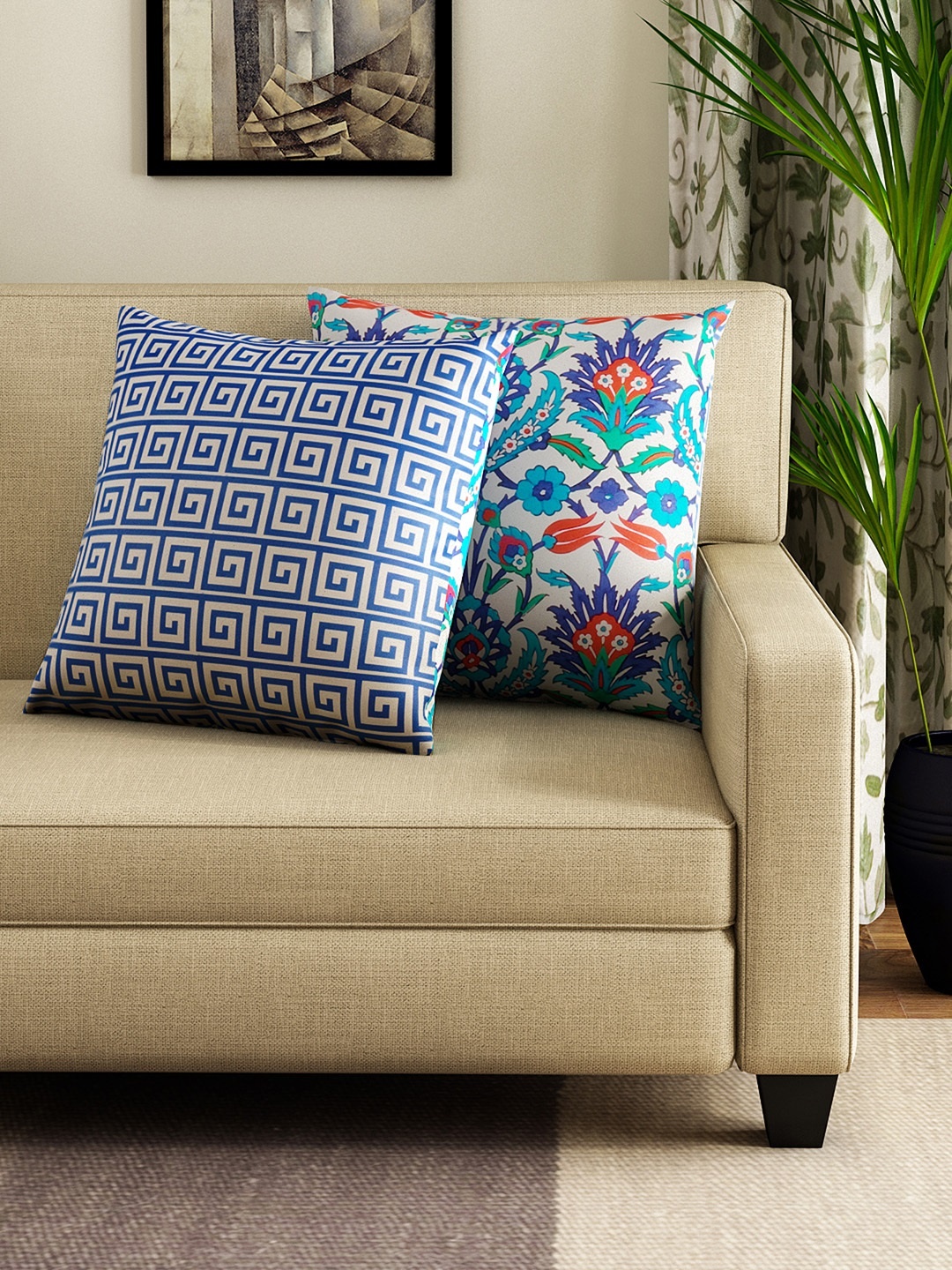

HOUZZCODE Blue Set of 2 Printed 16'' x 16'' Square Cushion Covers