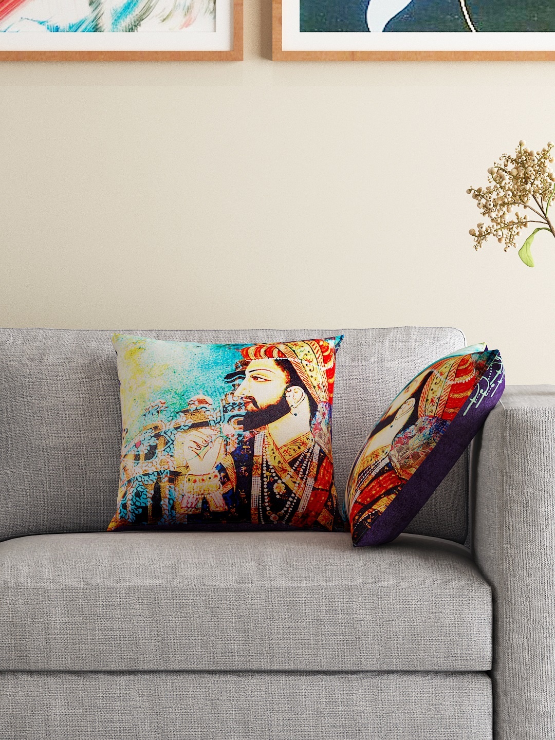 

HOUZZCODE Multicoloured Set of 2 Printed 16'' x 16'' Square Cushion Covers, Multi