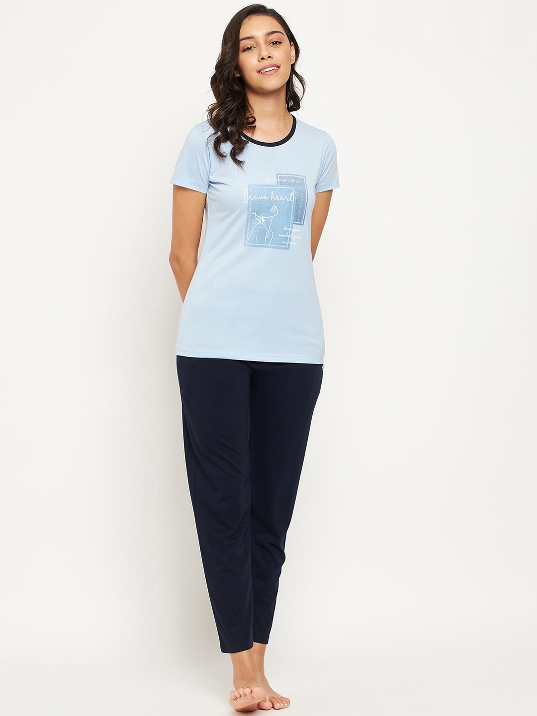 

Okane Women Blue & Black Printed Night suit