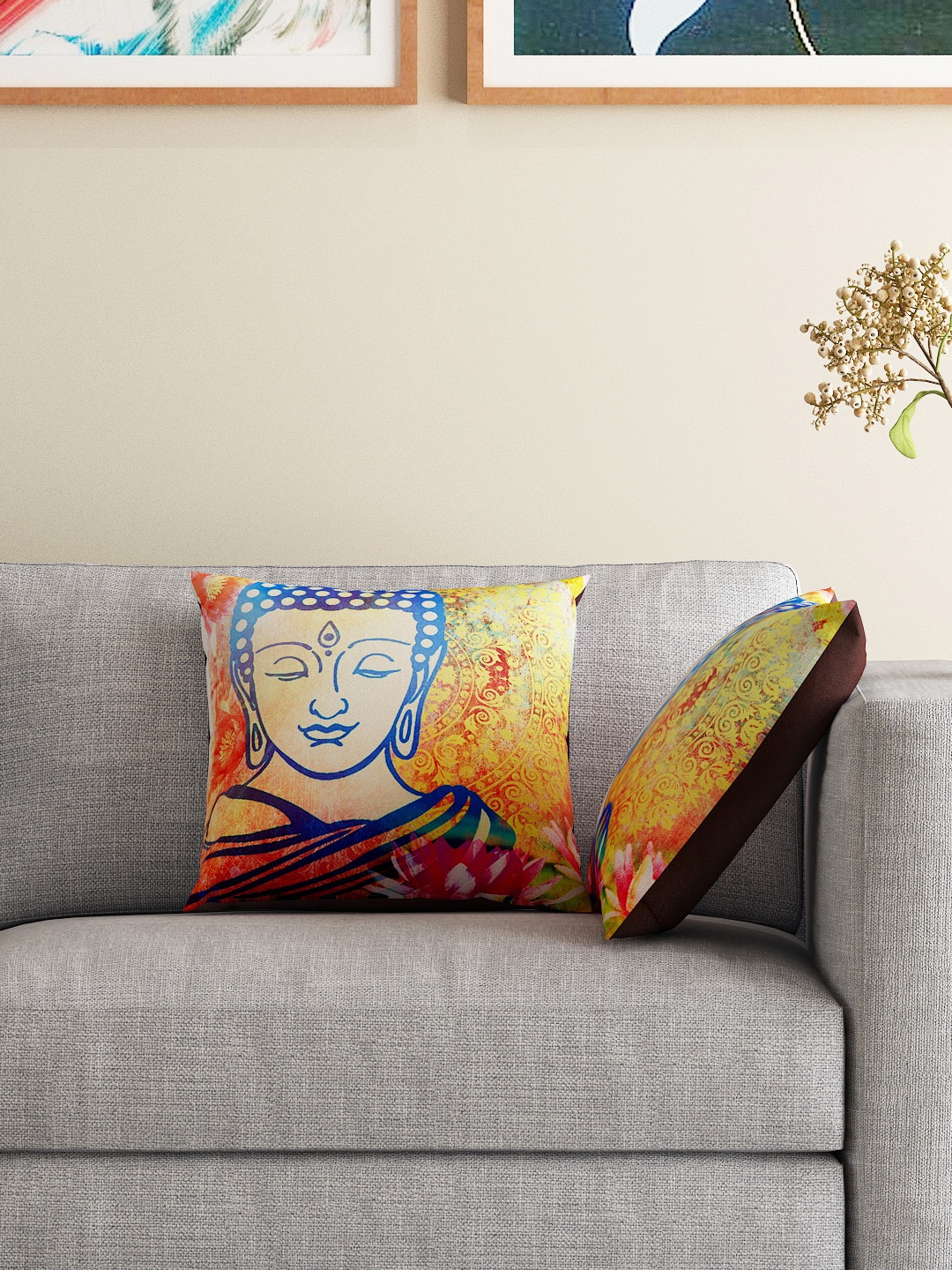 

HOUZZCODE Multicoloured Set of 2 16" x 16" Square Printed Cushion Covers, Multi