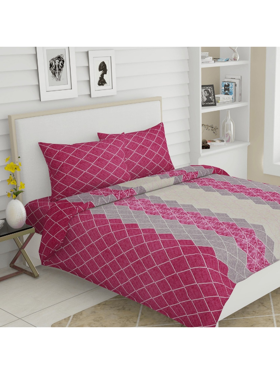 

haus & kinder Pink & White 144 TC King Bedsheet with 2 Pillow Covers