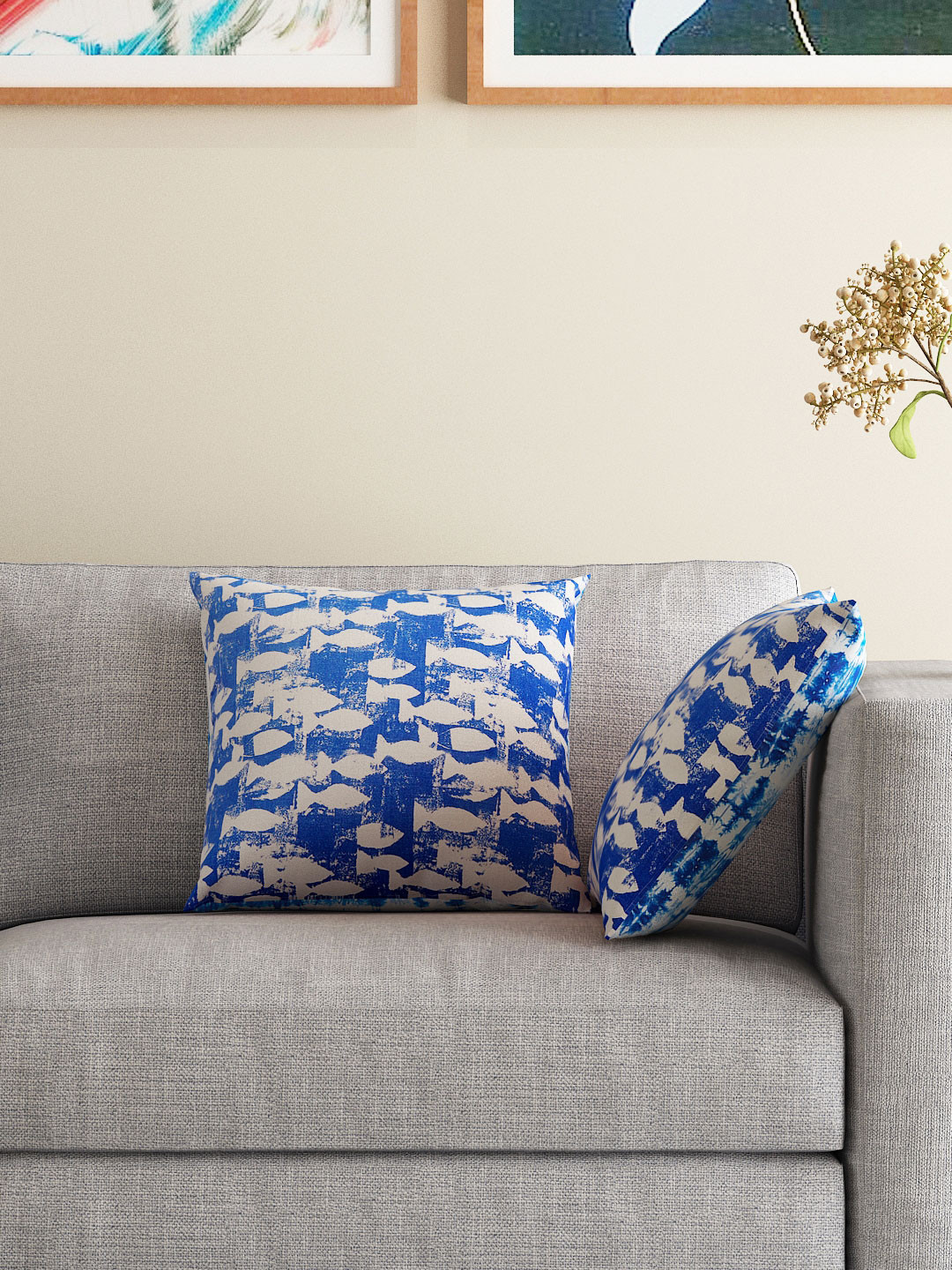 

HOUZZCODE Blue & White Set of 2 Printed 16" x 16" Square Cushion Covers