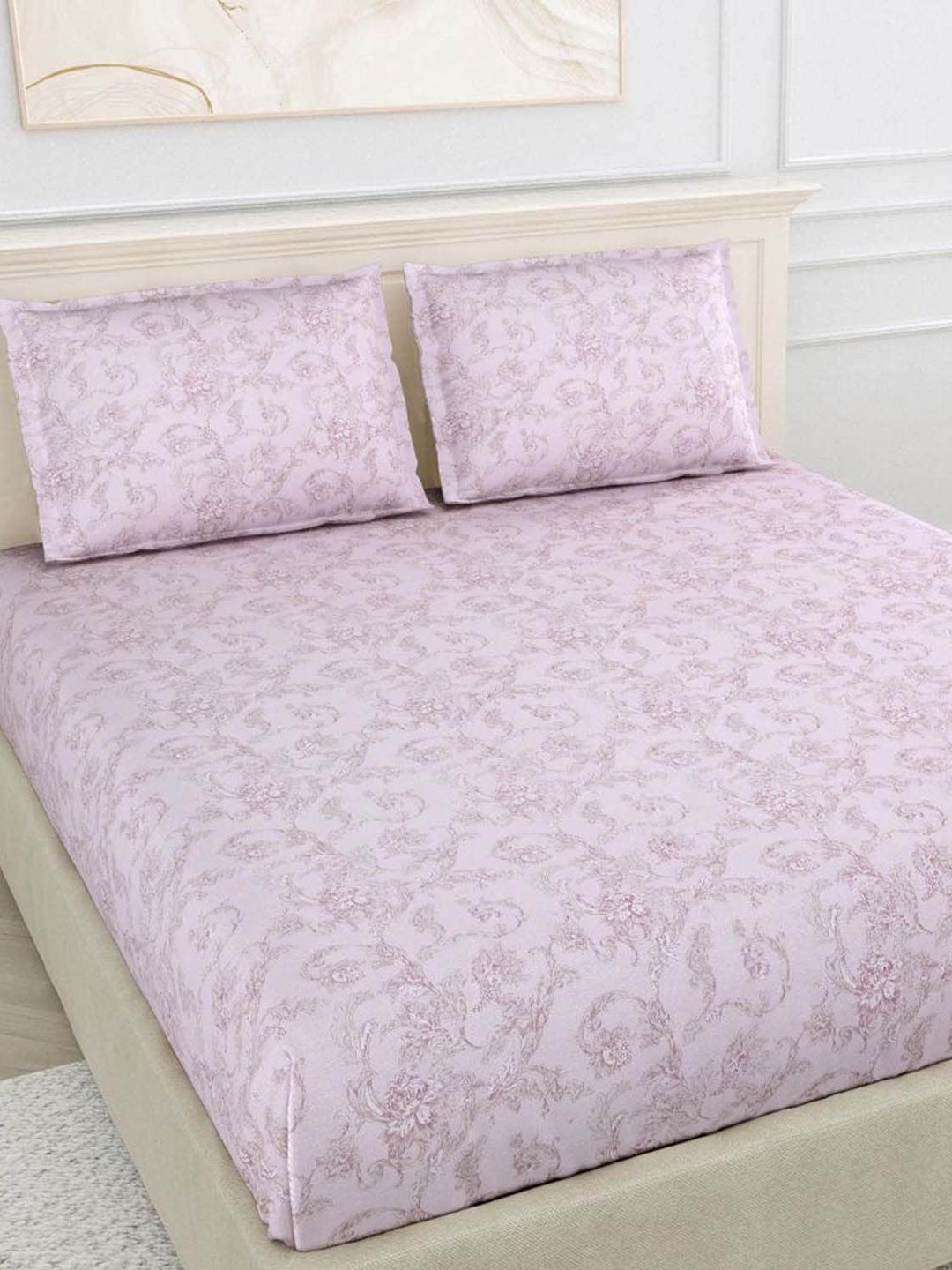 

haus & kinder Pink Floral 300 TC Cotton King Bedsheet with 2 Pillow Covers