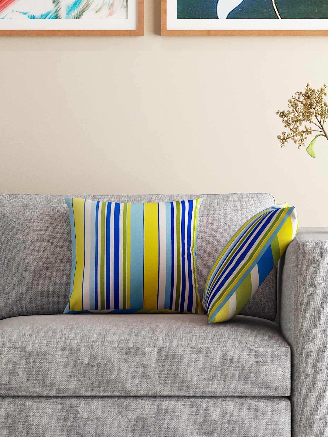 

HOUZZCODE White & Blue Set of 2 Printed 16" x 16" Square Cushion Covers
