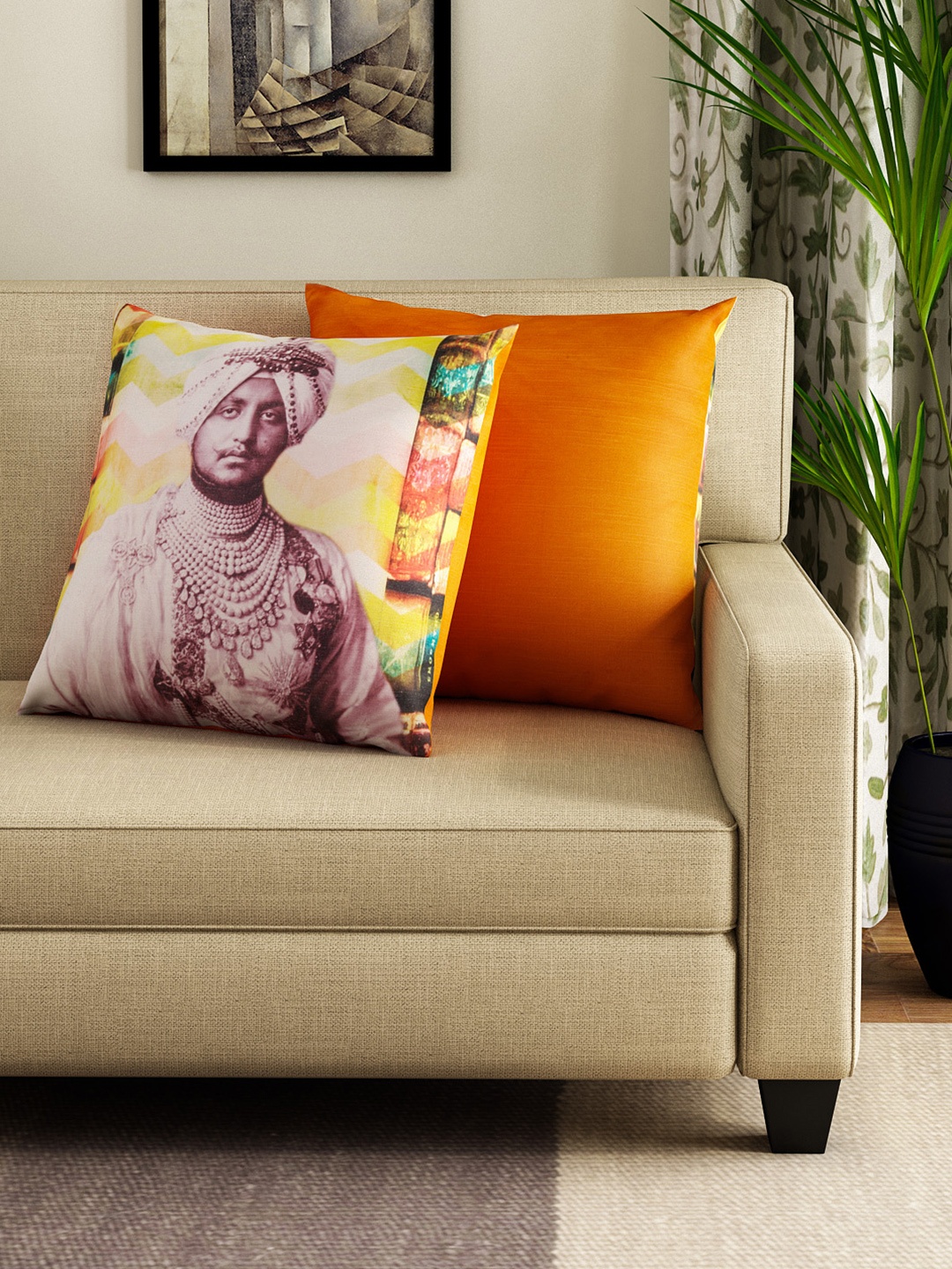 

HOUZZCODE Off-White Set of 2 Printed 16'' x 16'' Square Cushion Covers