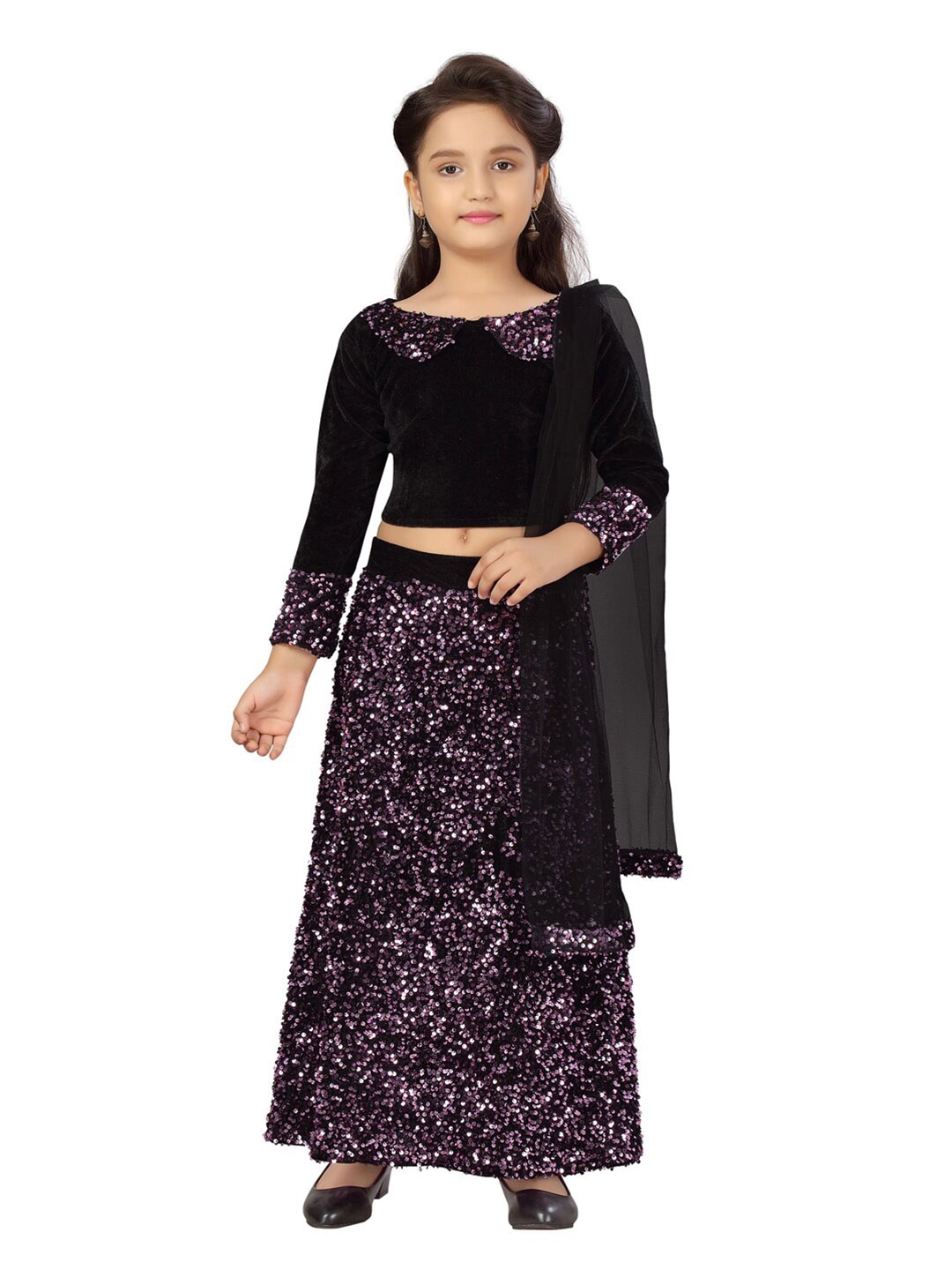 

Aarika Girls Black & Pink Embellished Sequinned Ready to Wear Lehenga Blouse With Dupatta