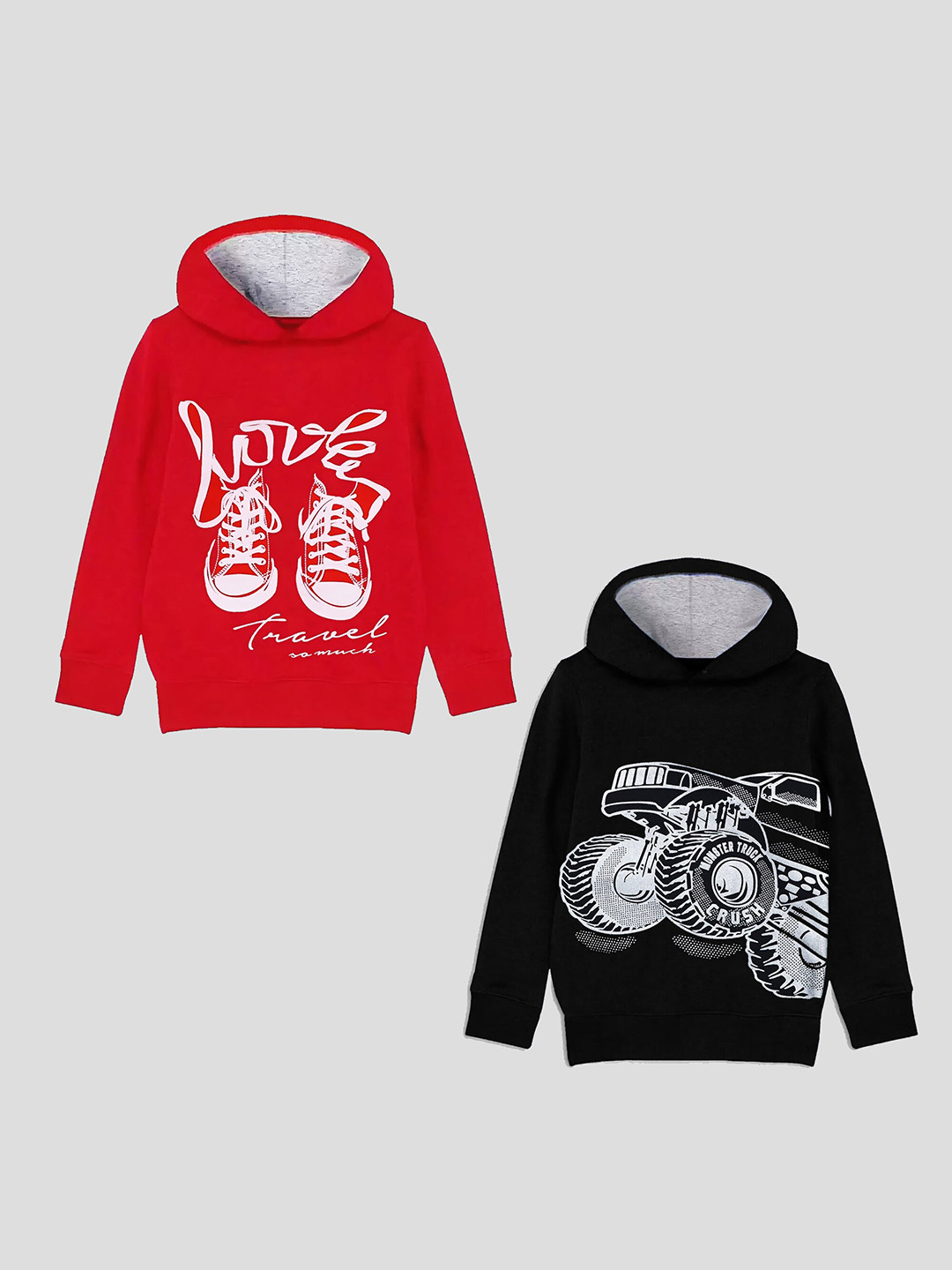 

KUCHIPOO Boys Set of 2 Printed Hooded Sweatshirt, Red