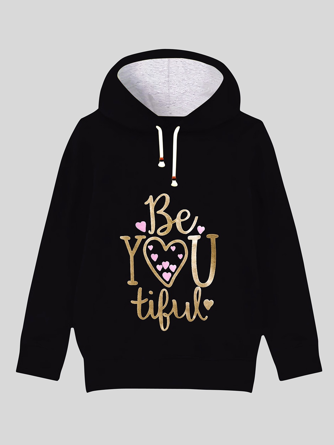 

KUCHIPOO Girls Black Printed Hooded Sweatshirt